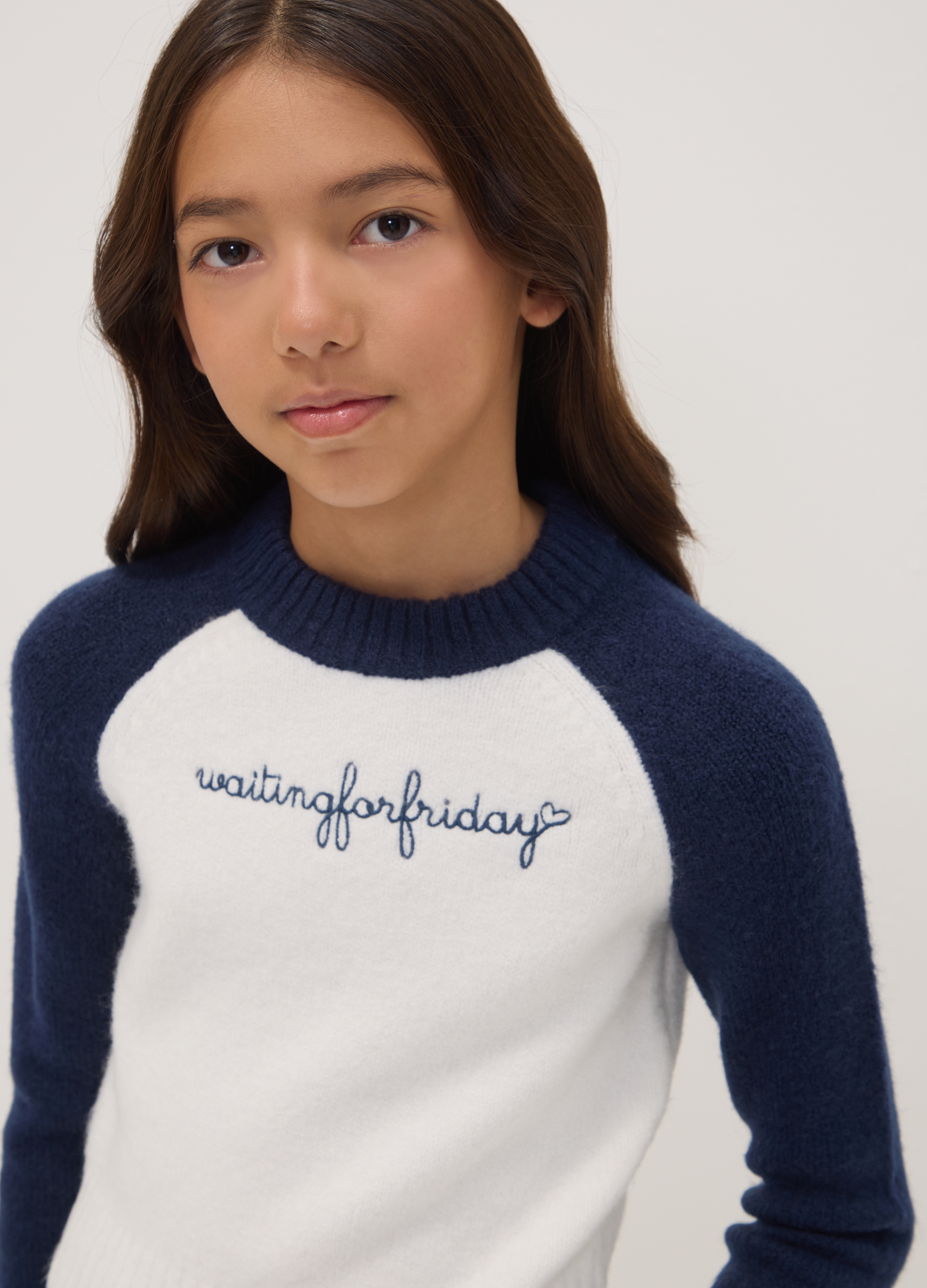 OVS KIDS, Maglia Blu In Tessuto Elasticizzato Girocollo, Bambina, Bianco, Taglia: 11-12