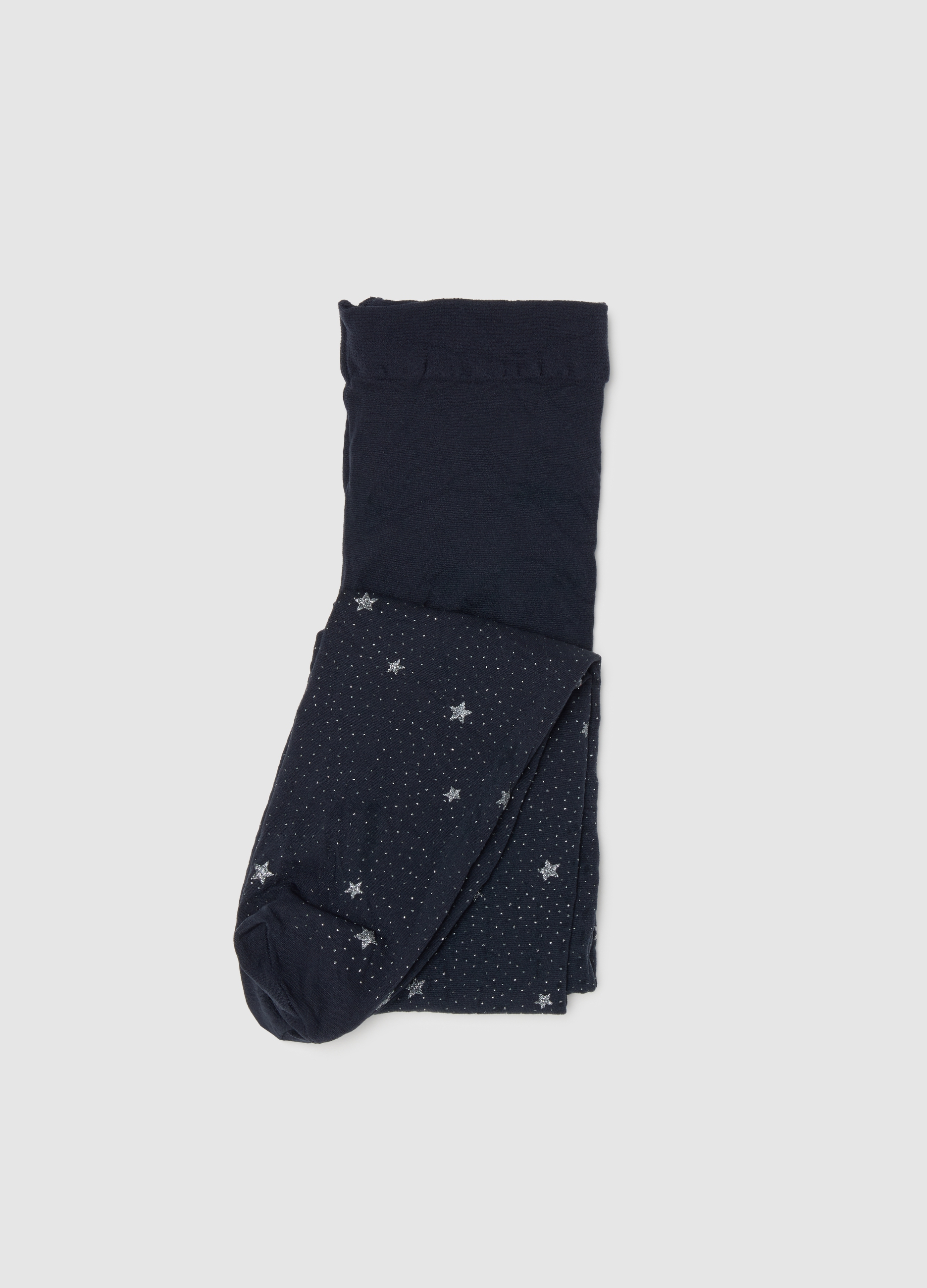 Pantimedias Azules Con Estrellas Tejidas, Niña, Negro, Talla: 8-10