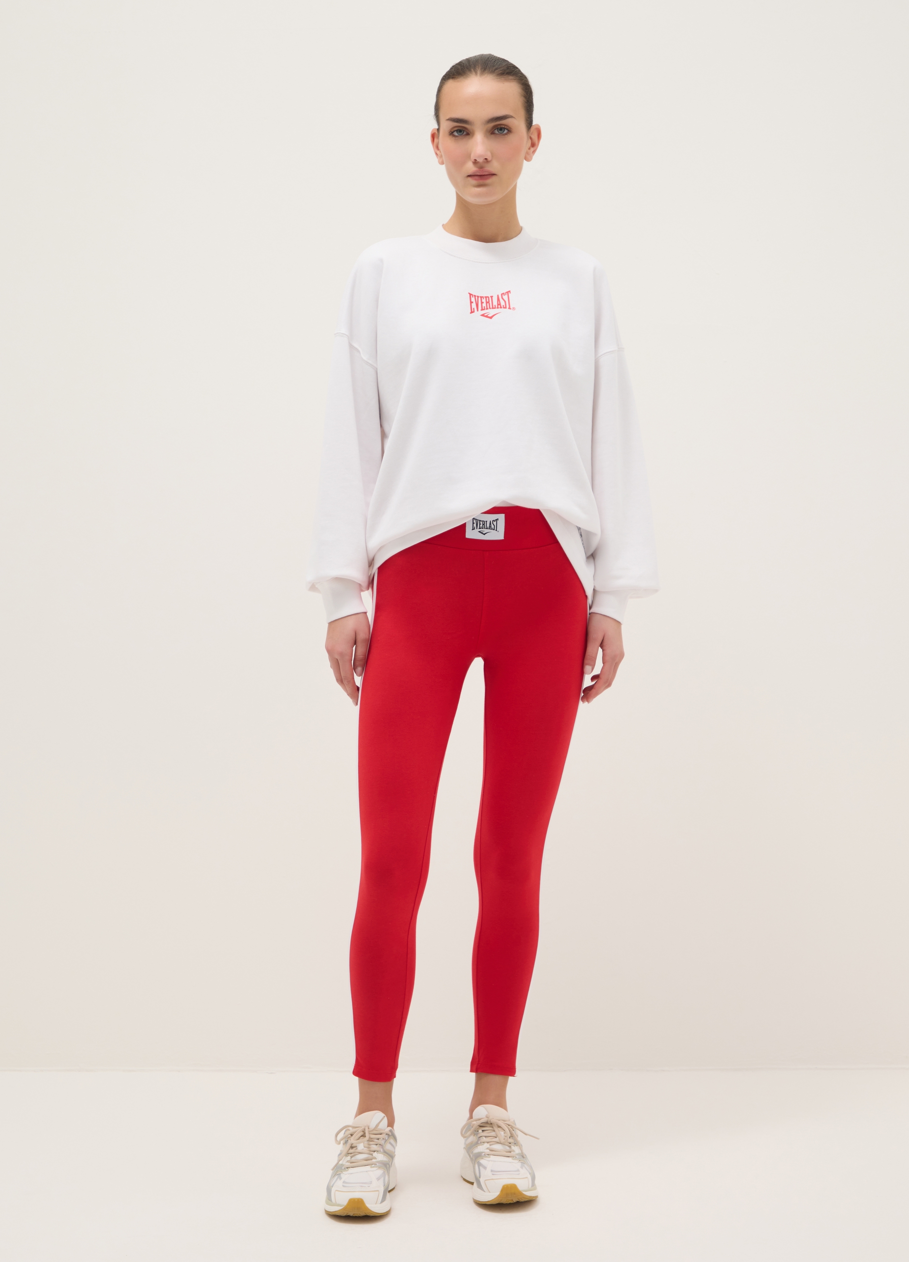 J EVERLAST DONNA, Leggings In Cotone Elasticizzato Rosso Slim Fit Con Logo Everlast, Donna, Rosso, Taglia: XS