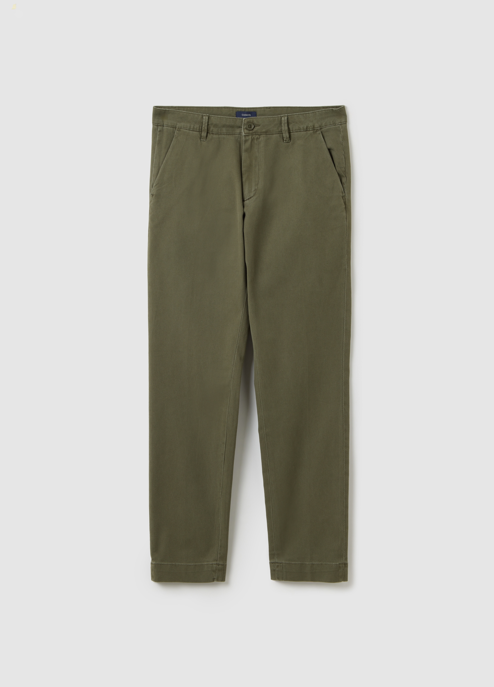 Pantaloni In Cotone Elasticizzato Verdi Slim Fit, Hombre, Verde claro, Talla: 52