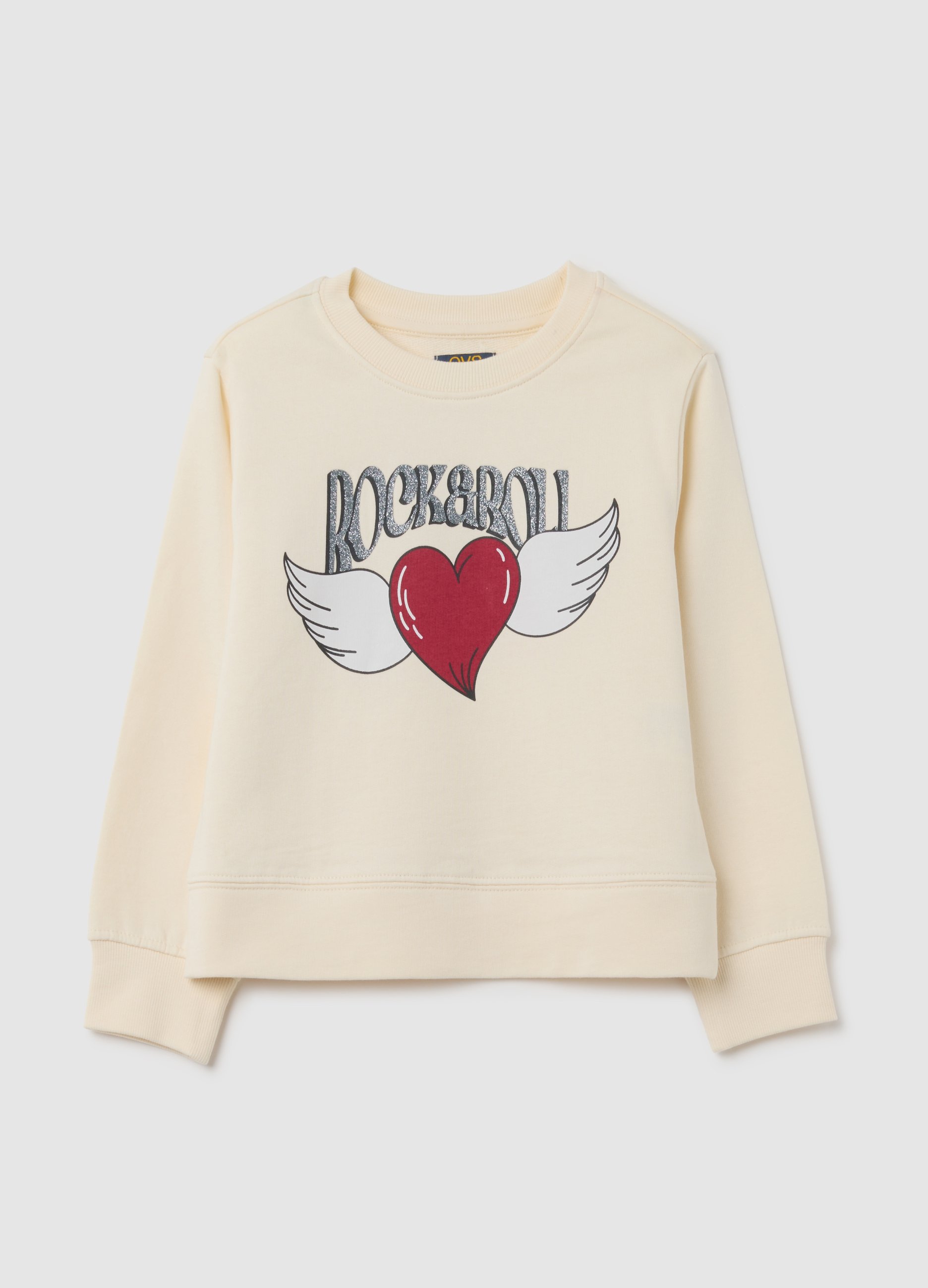 OVS, Felpa Da Bambina In Puro Cotone Beige Regular Fit, Mädchen, Cremeweiß, Größe: 9-10