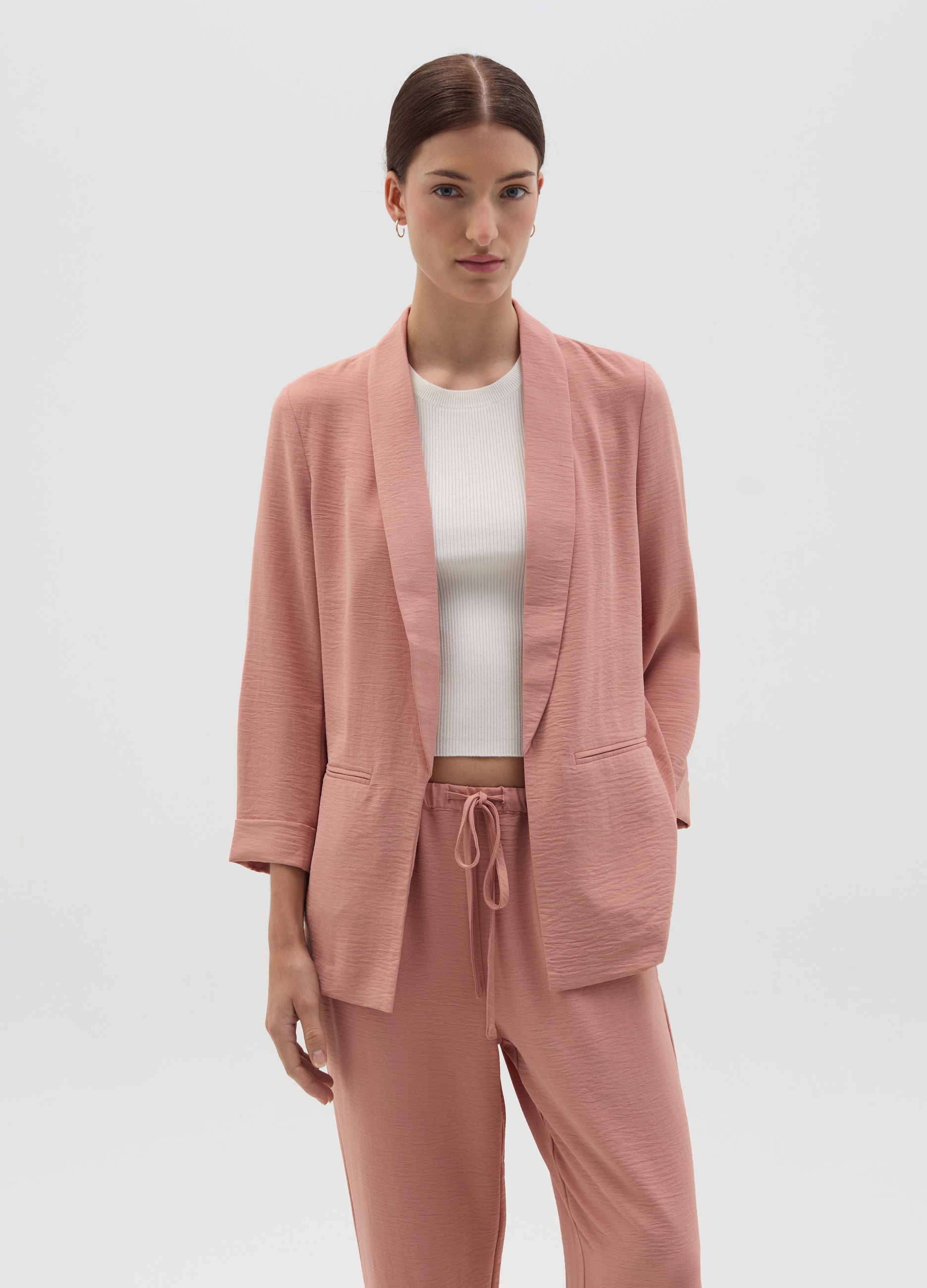 OVS , Blazer Fluido Aperto Effetto Crinkle, Donna, Rosa, Taglia: M