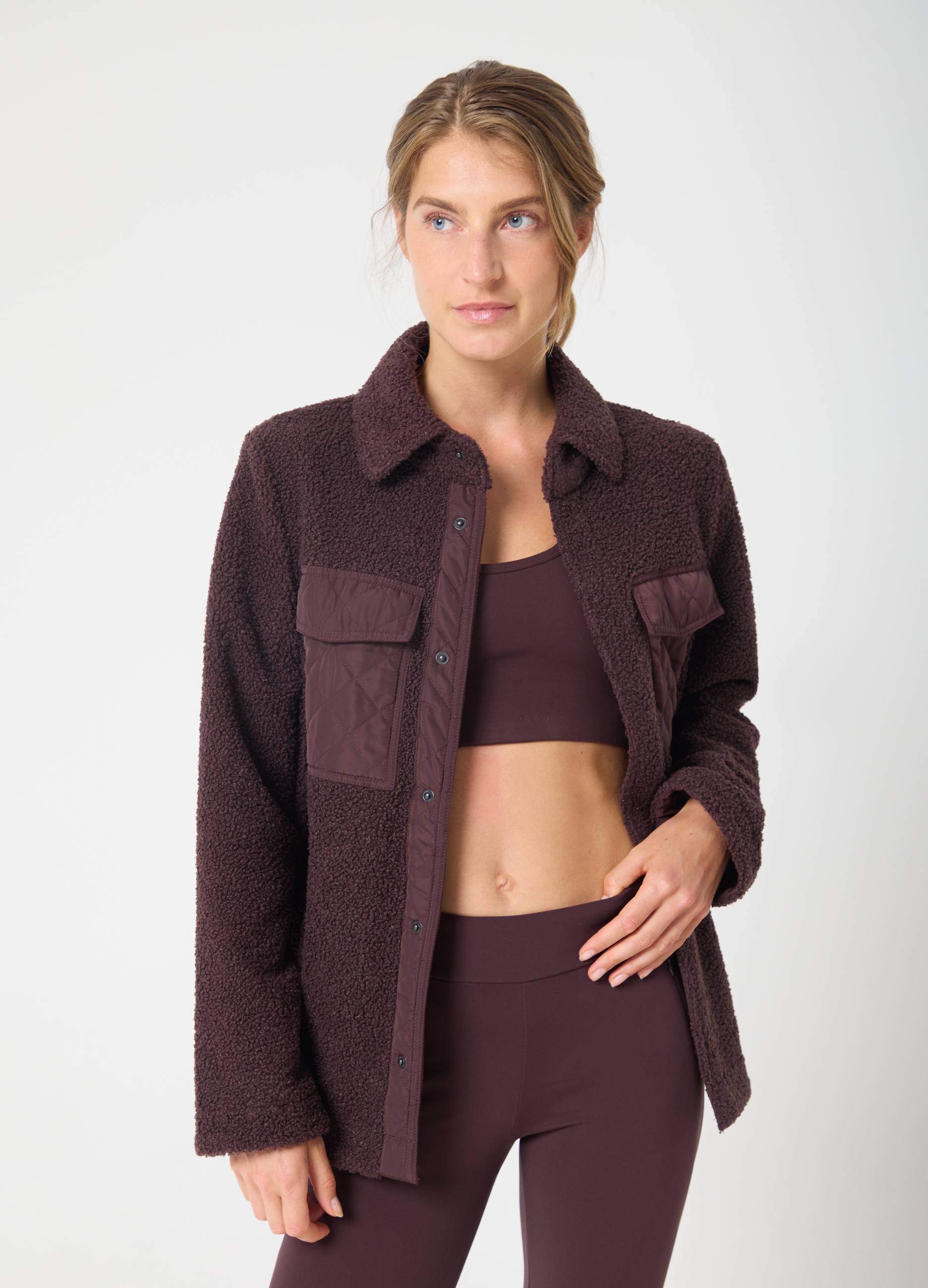 Chaqueta Sherpa Con Bolsillos Acolchados En Contraste Altavia Studio, Mujer, Marrón, Talla: 36