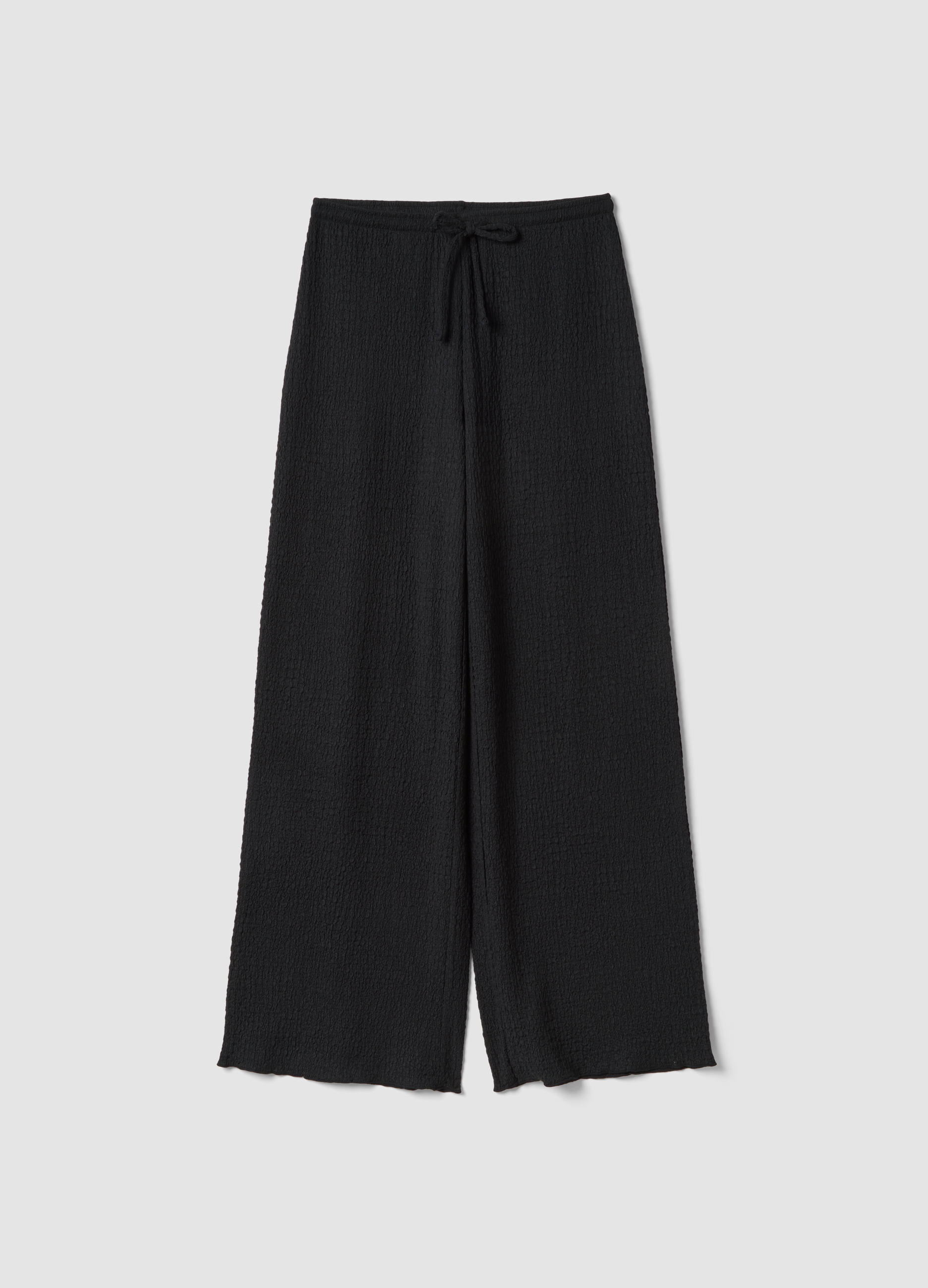 Pantaloni Elasticizzati Neri Wide Leg Con Texture Increspata, Mujer, Negro, Talla: 36