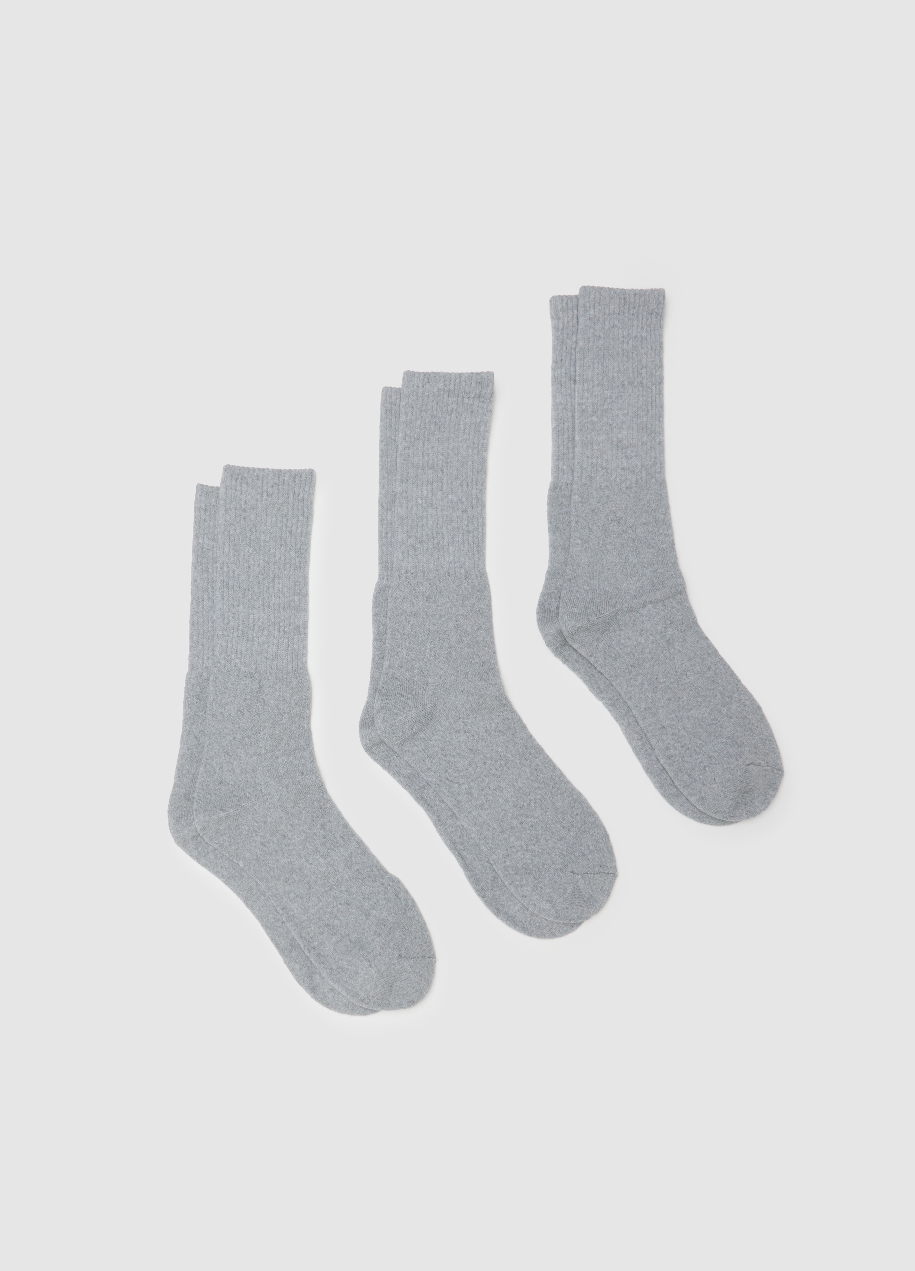 Set De Calcetines Largos En Tripack De Mezcla De Algodón Gris, Hombre, Gris claro jaspeado, Talla: 43/46