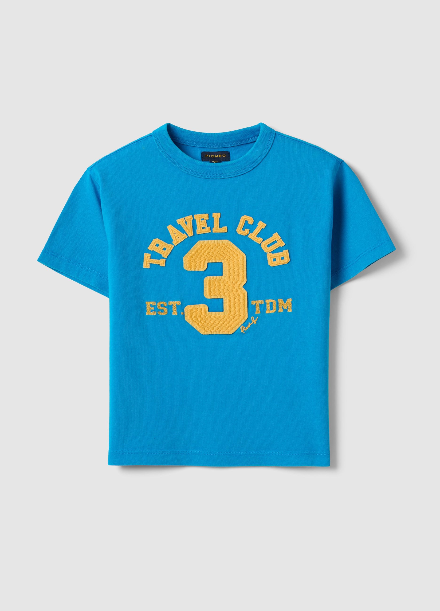 PIOMBO KIDS, Camiseta Azul De Niño En Puro Algodón De Corte Regular Con Estampado, Niño, Azul Cielo, Talla: 12