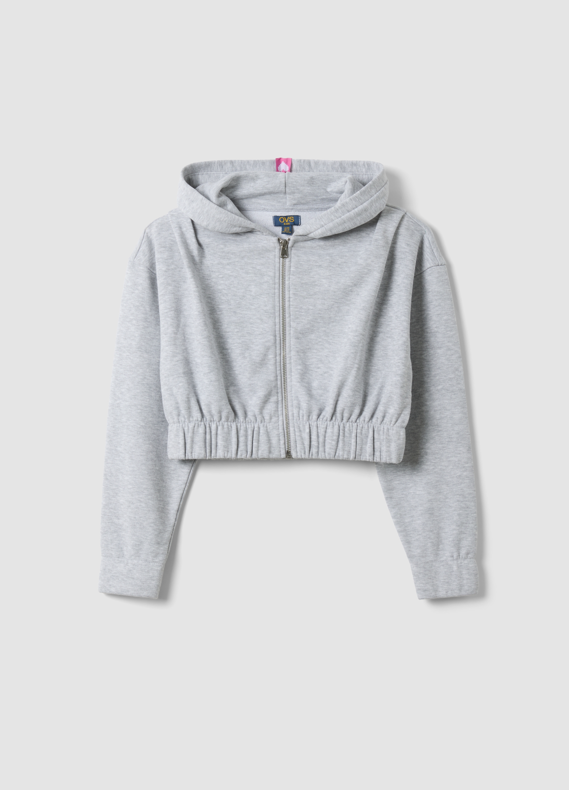 OVS KIDS, Felpa Grigia Corta In Misto Cotone Con Cappuccio, Bambina, Grigio, Taglia: 13-14