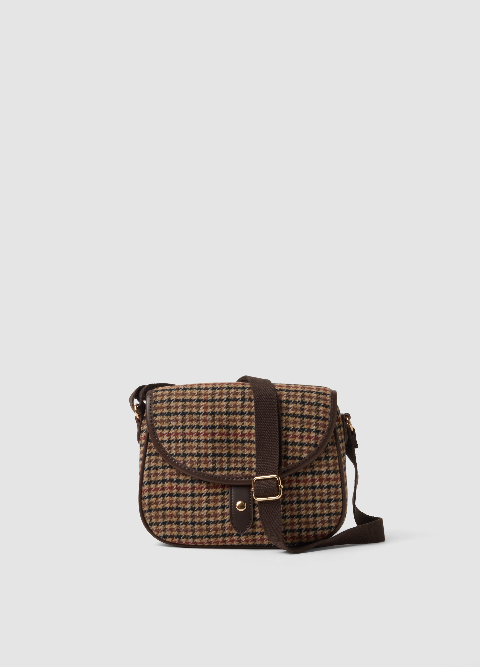 PIOMBO, Borsa Marrone In Misto Lana E Viscosa Con Tracolla A Quadri, Donna, Marrone, Taglia: ONE SIZE
