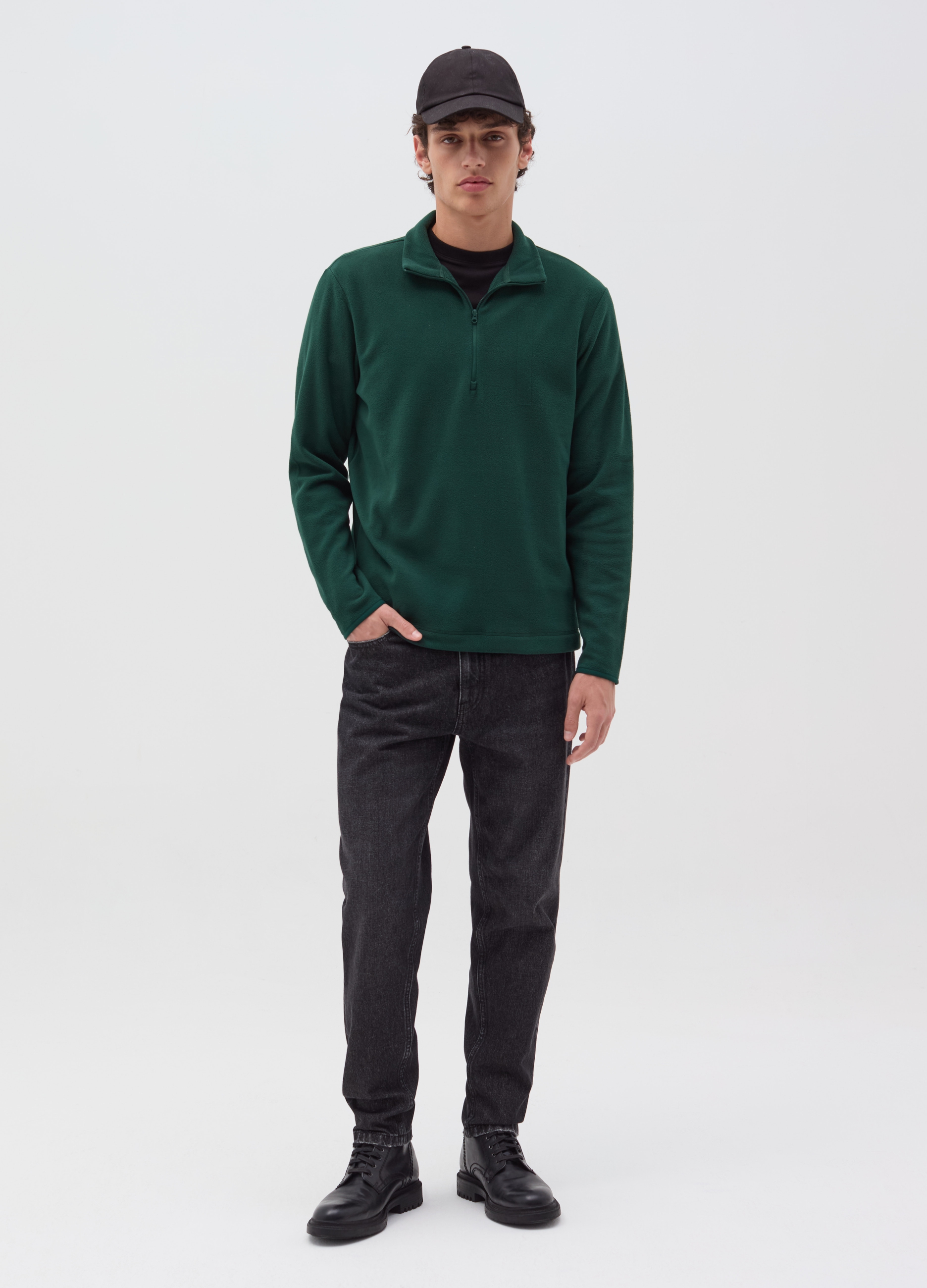 Sudadera Media Cremallera De Forro Polar, Hombre, Verde Esmeralda Oscuro, Talla: XL