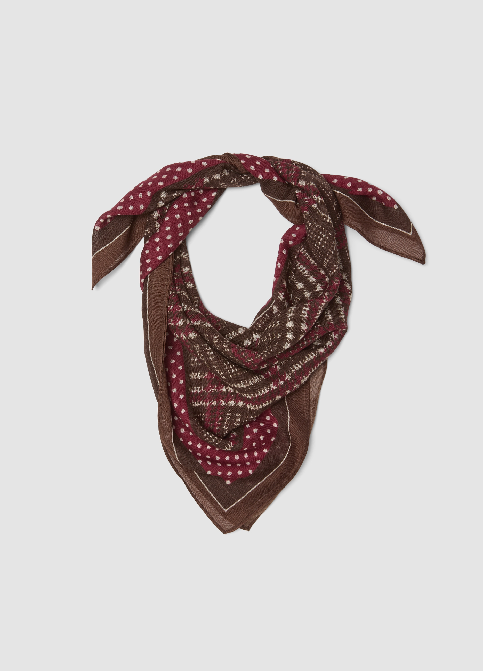 LES COPAINS, Foulard Marrone In Misto Viscosa E Lana A Pois, Donna, Marrone, Taglia: ONE SIZE