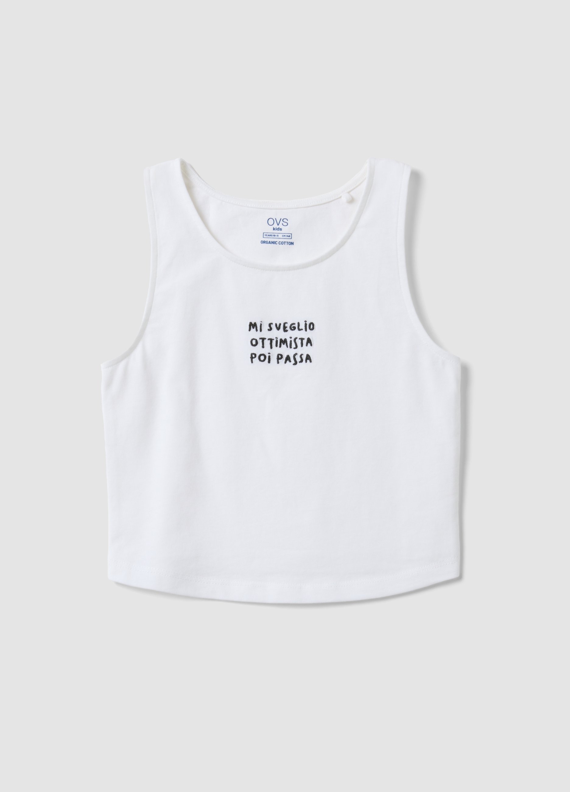 OVS KIDS, Canotta Fitted Bianca In Cotone Elasticizzato Da Ragazza Con Ricamo, Niña, Blanco óptico, Talla: 10-11