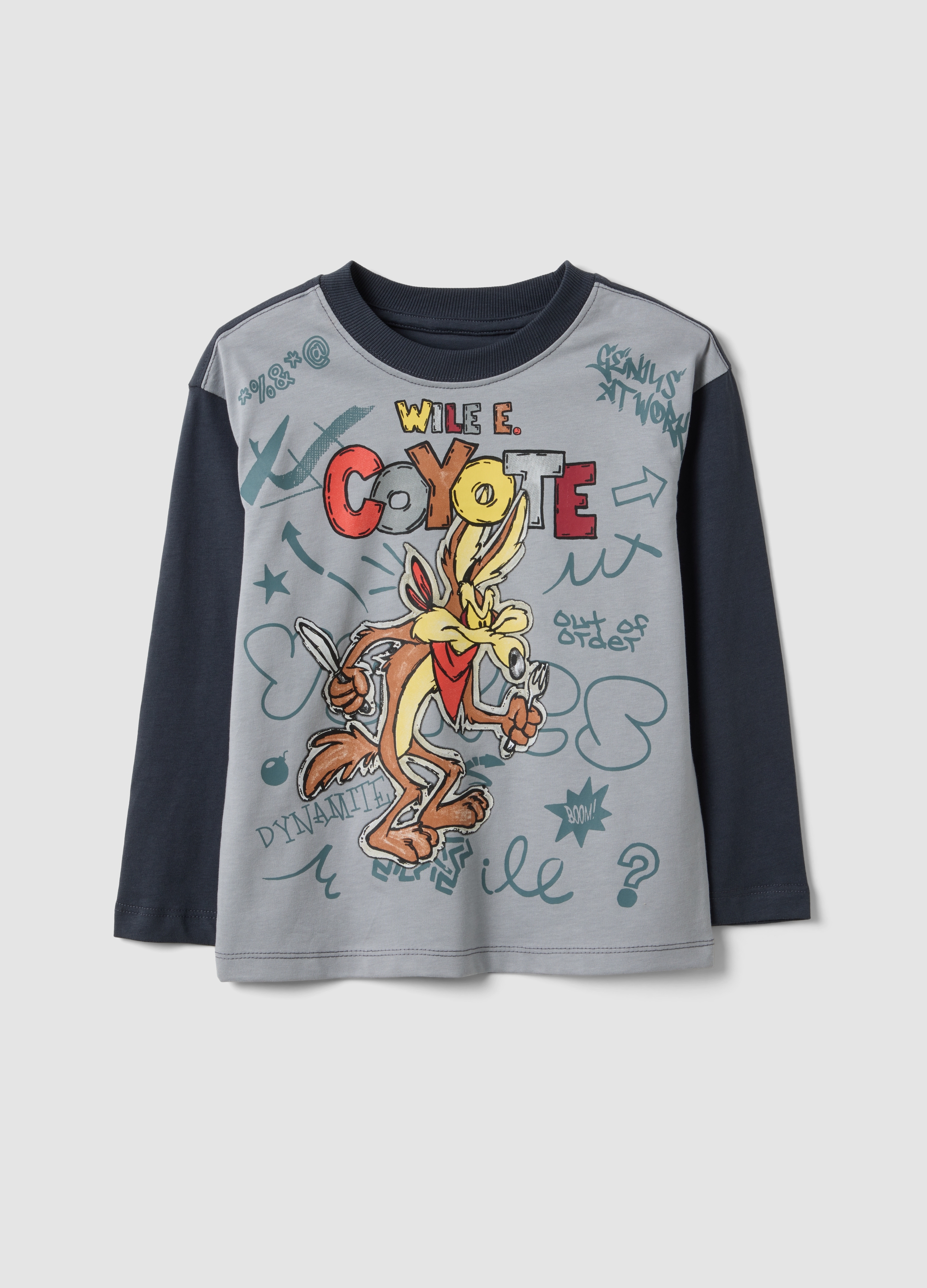 WARNER BROS, T-shirt Grigia In Puro Cotone Con Stampa Looney Tunes Per Bambino, Grigio, Taglia: 3-4