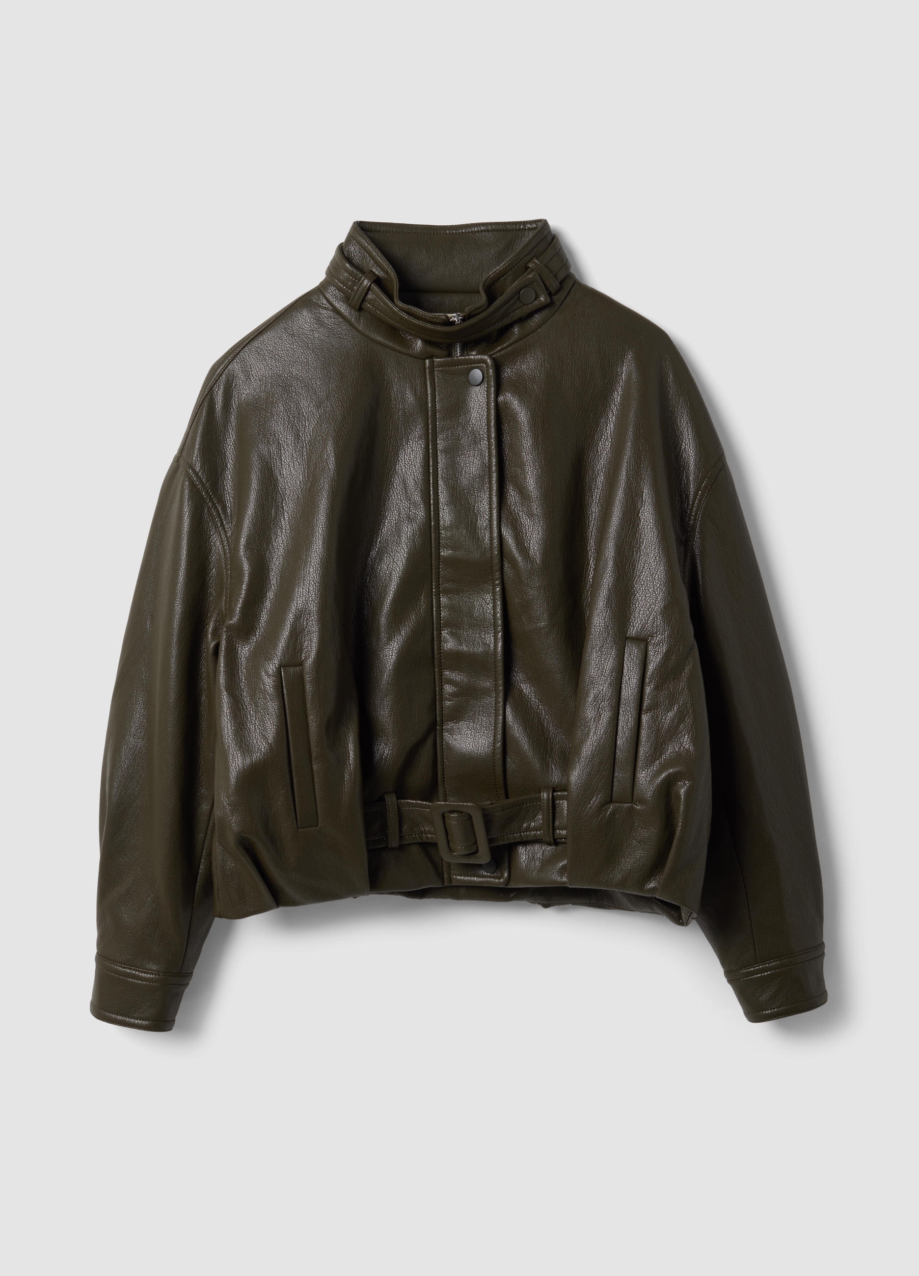 LES COPAINS, Giubbotto Verde In Misto Viscosa Con Zip E Cintura, Donna, Verde, Taglia: M