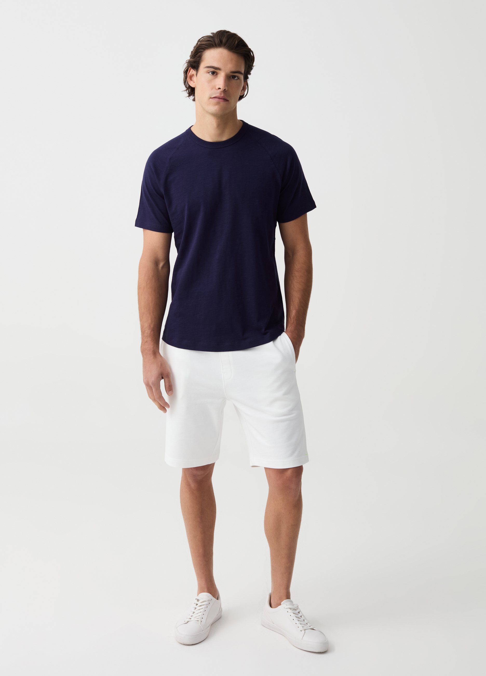 OVS , T-shirt In Slub Jersey Con Scollo Rotondo, Uomo, Blu, Taglia: XL