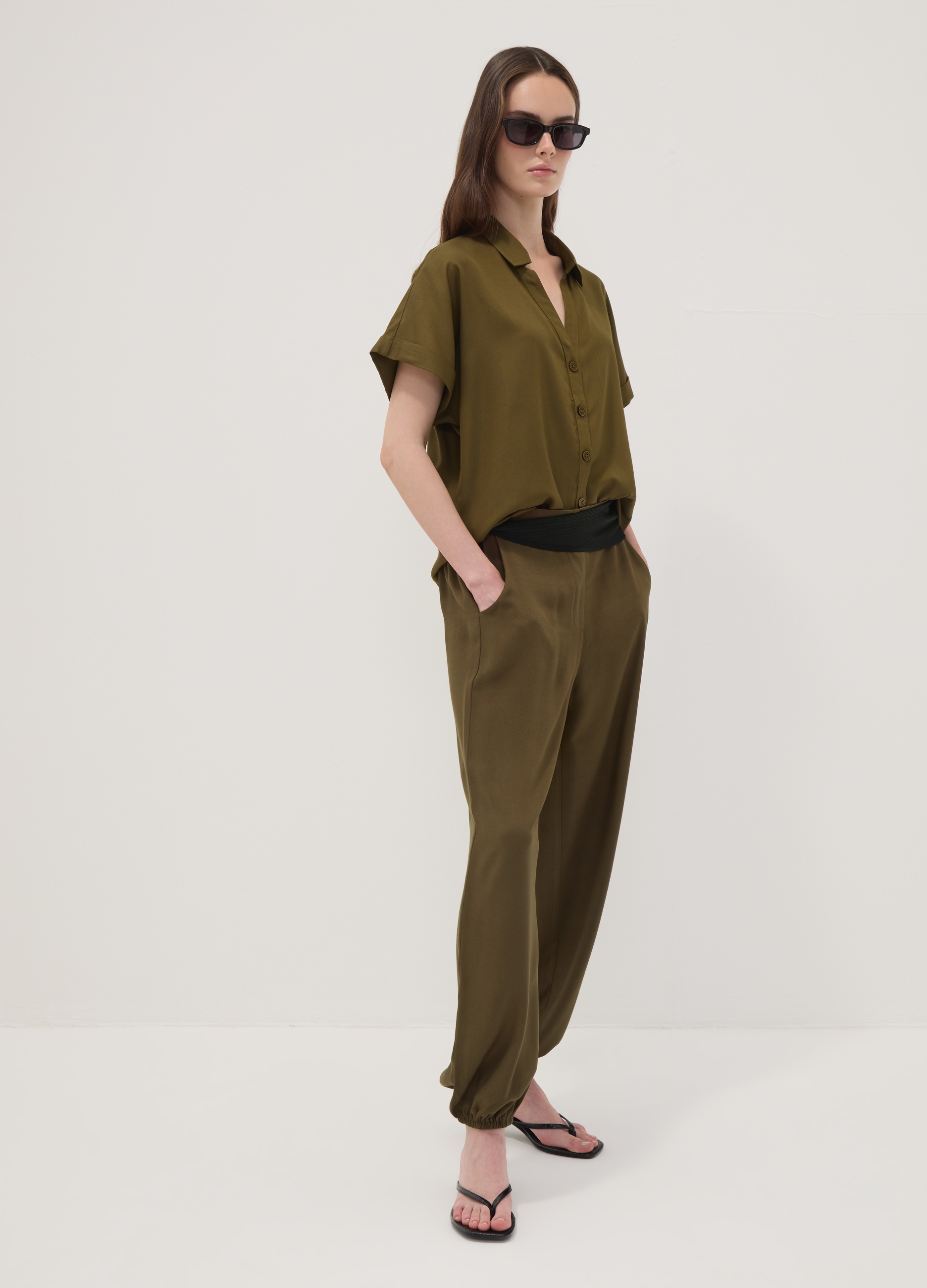 OVS, Pantaloni Verdi In Pura Viscosa Con Fondo Elasticizzato Regular Fit, Donna, Verde, Taglia: S
