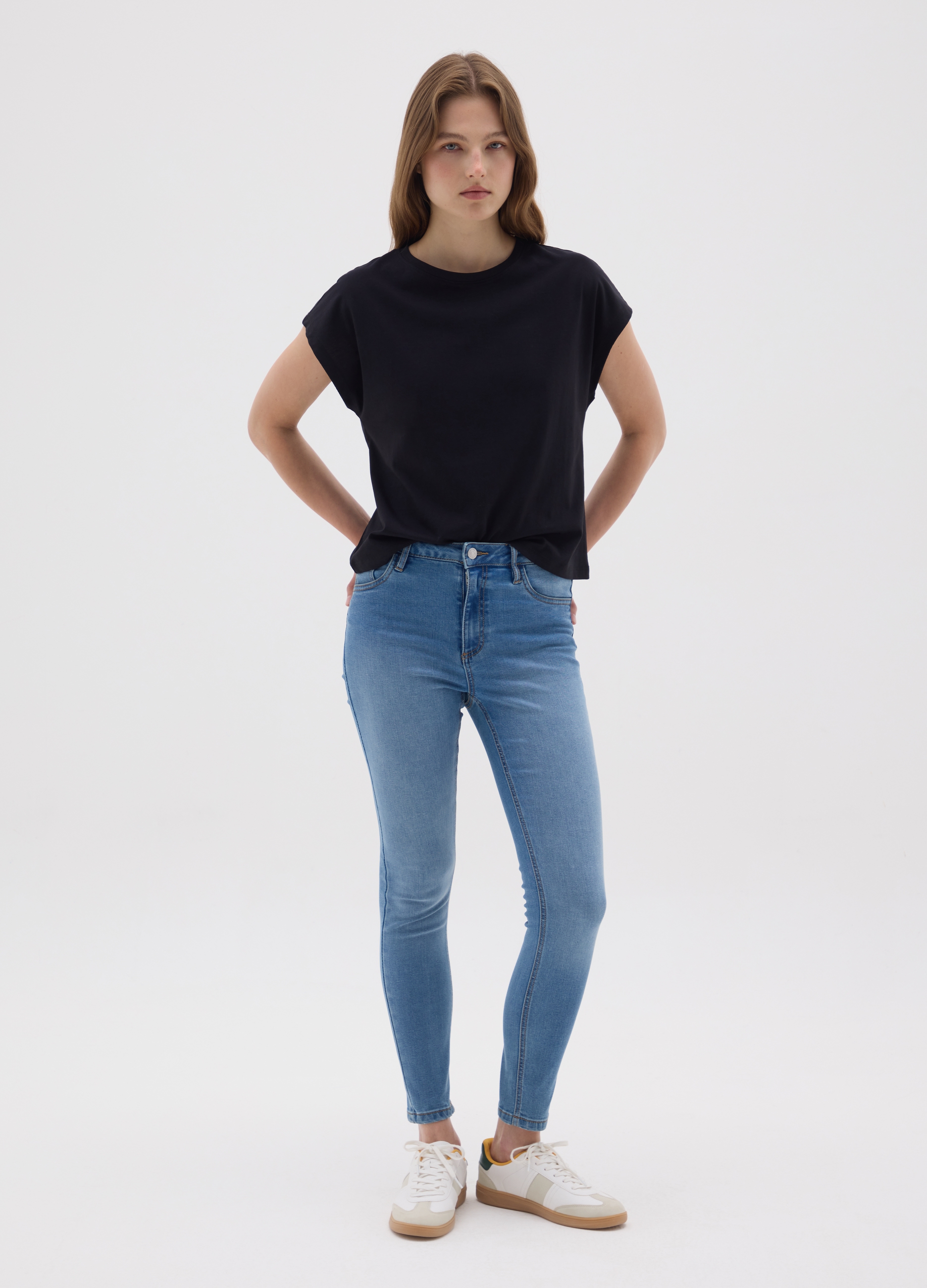 OVS, Damen-skinny-fit-jeans Aus Schwarzem Denim, Frau, Blau, Größe: 34