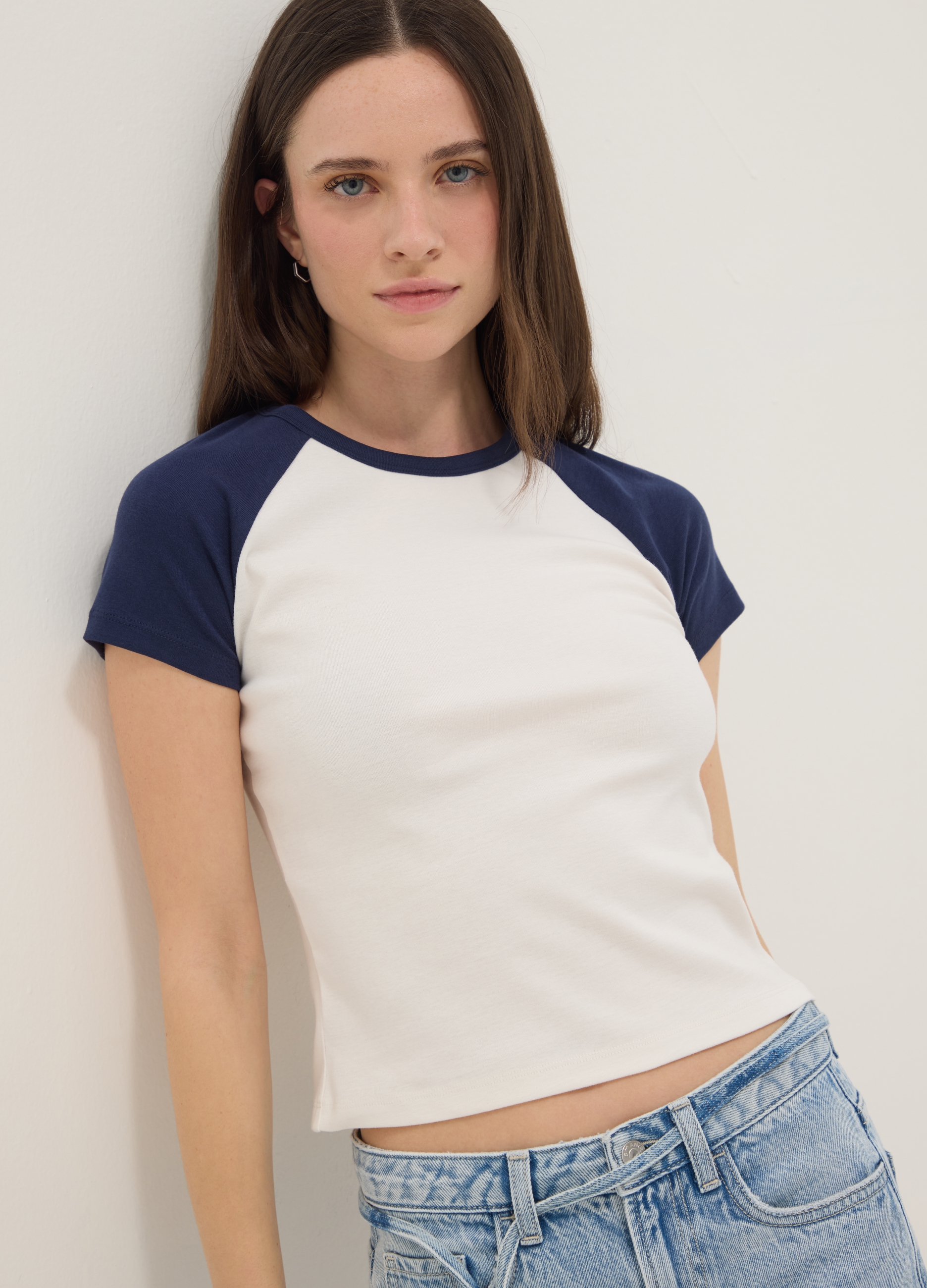 B.ANGEL, Camiseta Multicolor De Algodón Puro De Ajuste Regular, Mujer, Blanco/azul, Talla: 38