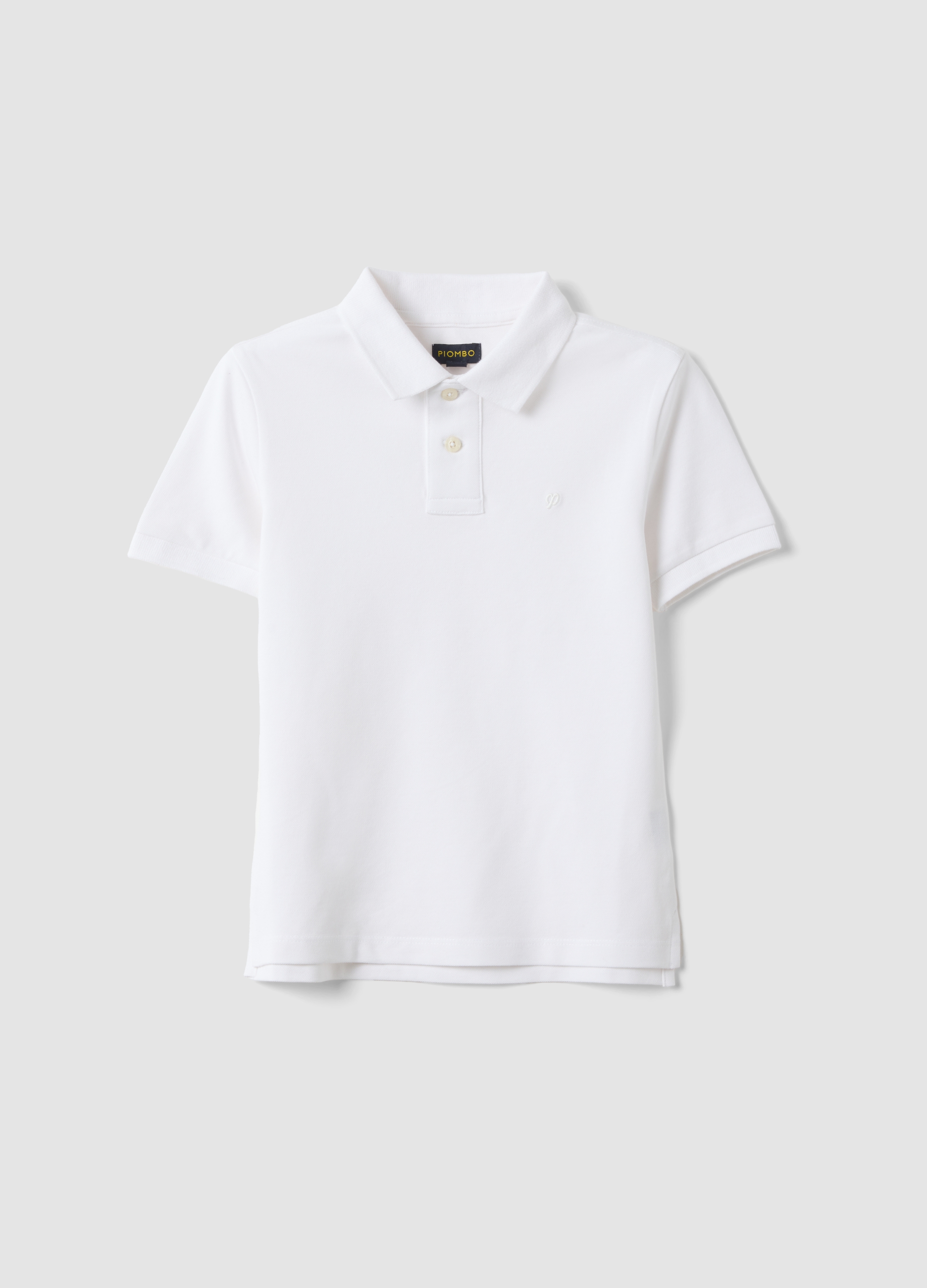 PIOMBO KIDS, Polo Blanco De Algodón Elástico Para Niños Ajuste Regular, Niño, Blanco óptico, Talla: 10