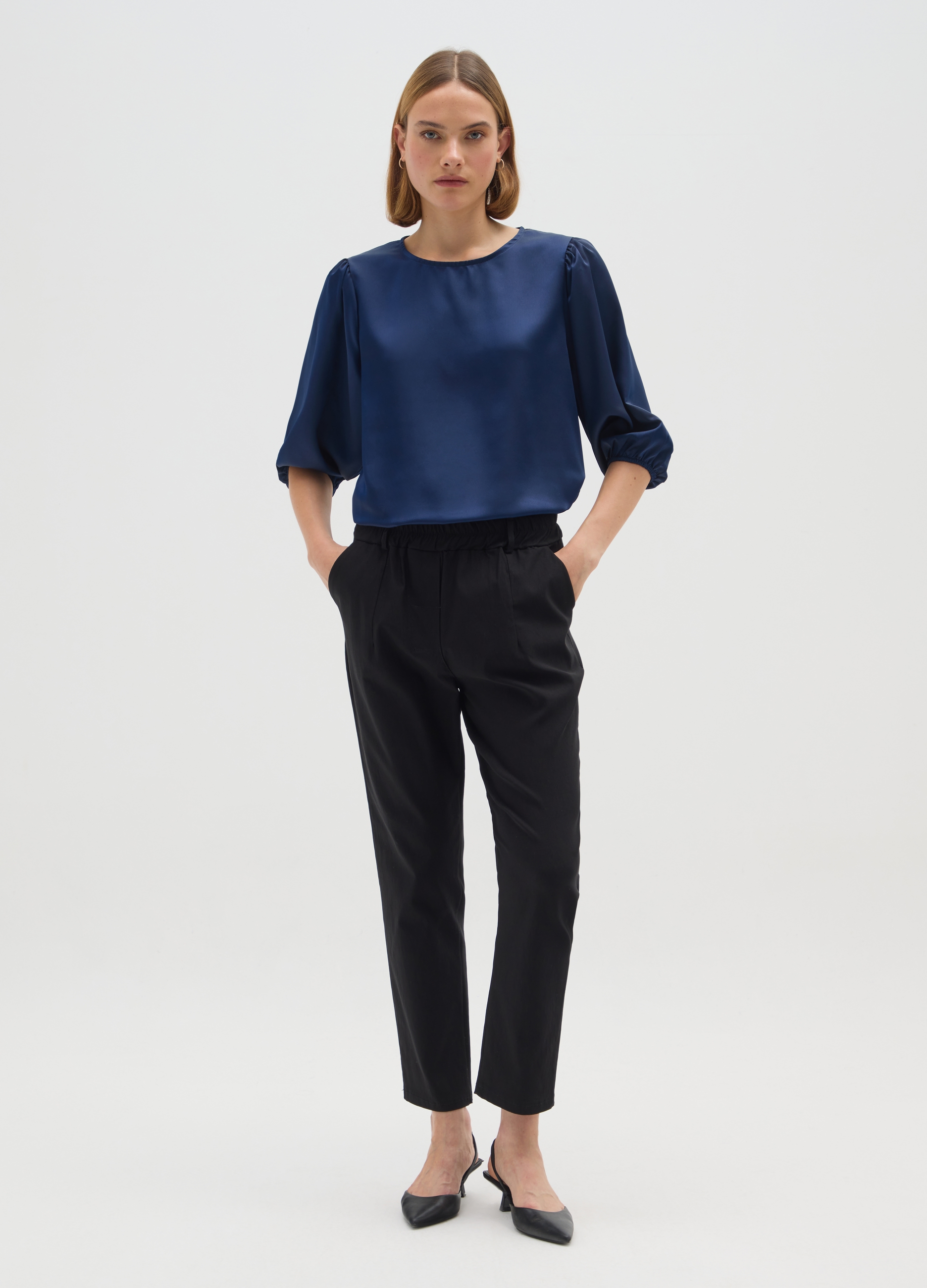 HYBRID, Blusa Blu A Maniche Lunghe Regular Fit, Donna, Blu, Taglia: L