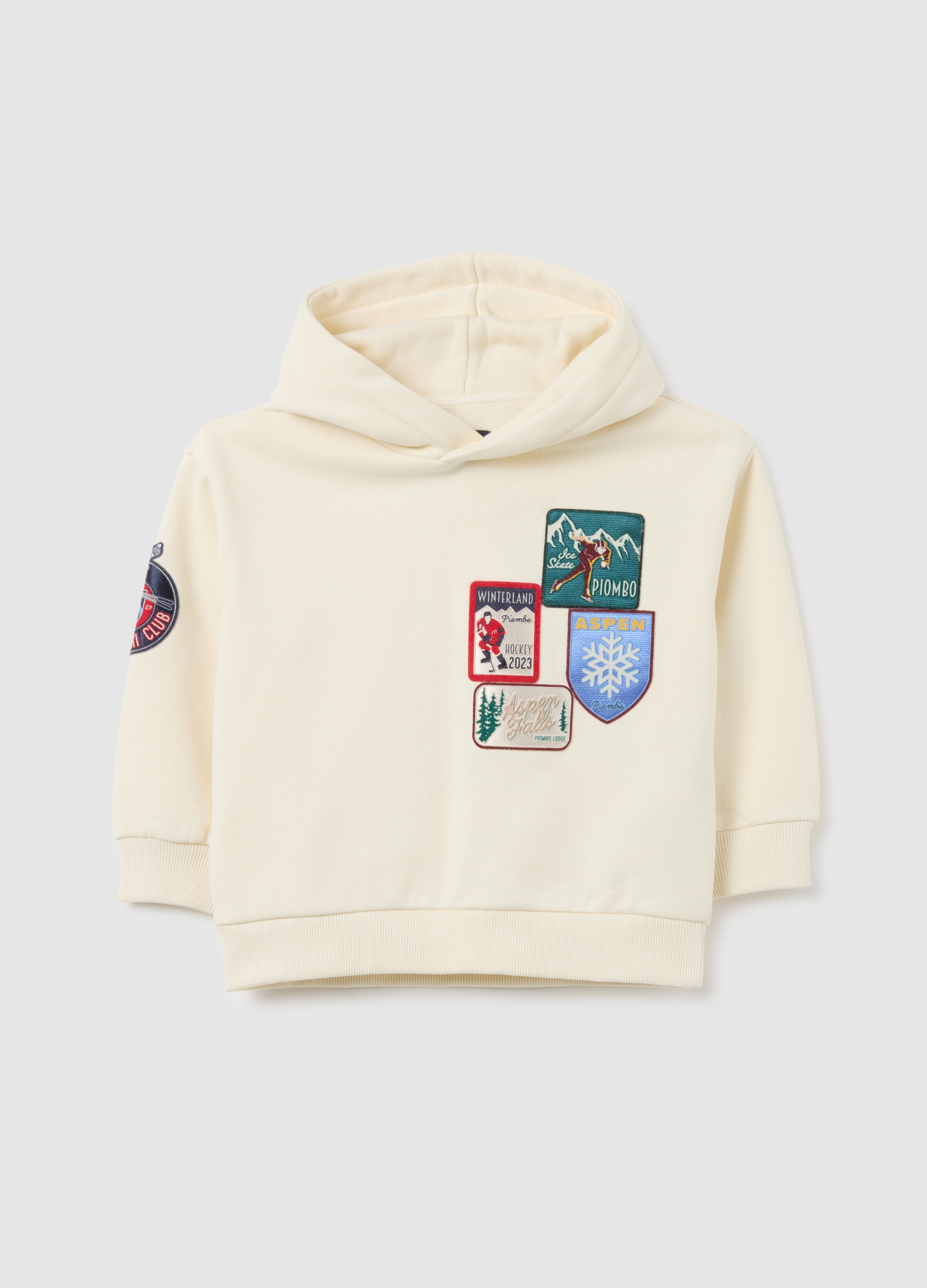 PIOMBO KIDS, Sudadera Infantil Blanca Oversize En Mezcla De Algodón Con Capucha, Niño, Blanco crema, Talla: 12