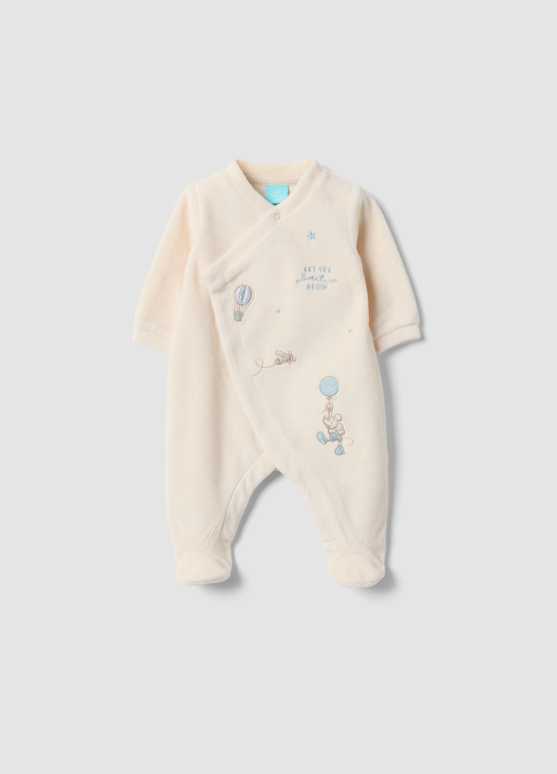 FAGOTTINO, Tutina Intera Beige In Misto Cotone Organico Con Ricamo Mickey Per Neonato, Beige, Taglia: 6-9
