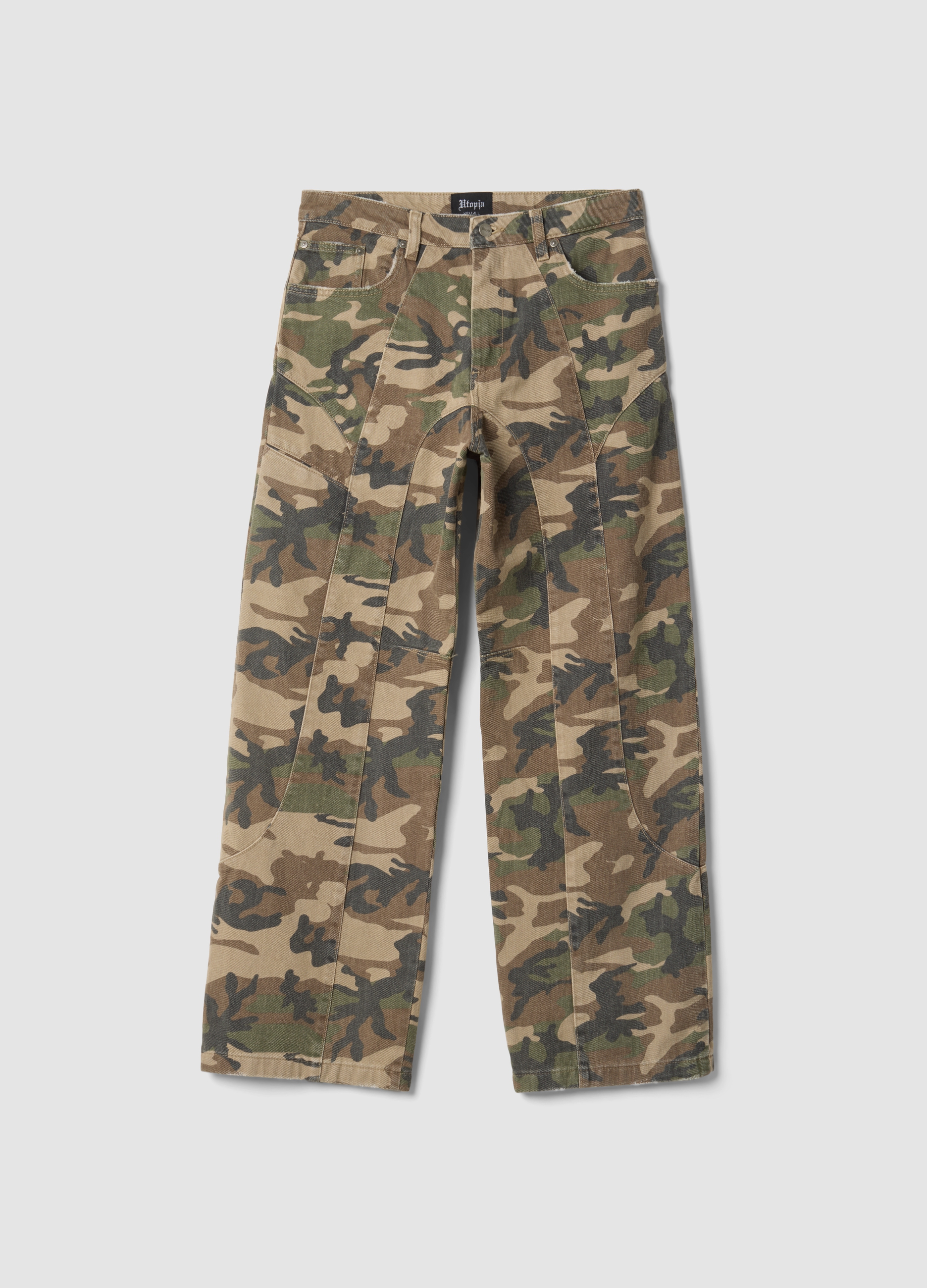 UTOPJA, Baggy Denim Washed Camo, Uomo, Multicolor, Taglia: XS