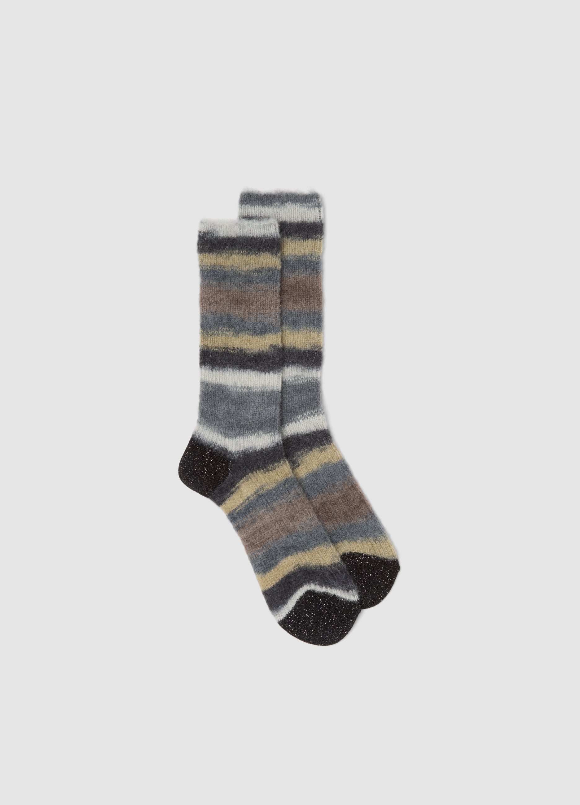 LES COPAINS, Calzini Multicolor A Righe In Mohair E Alpaca Elasticizzata, Donna, Multicolor, Taglia: ONE SIZE