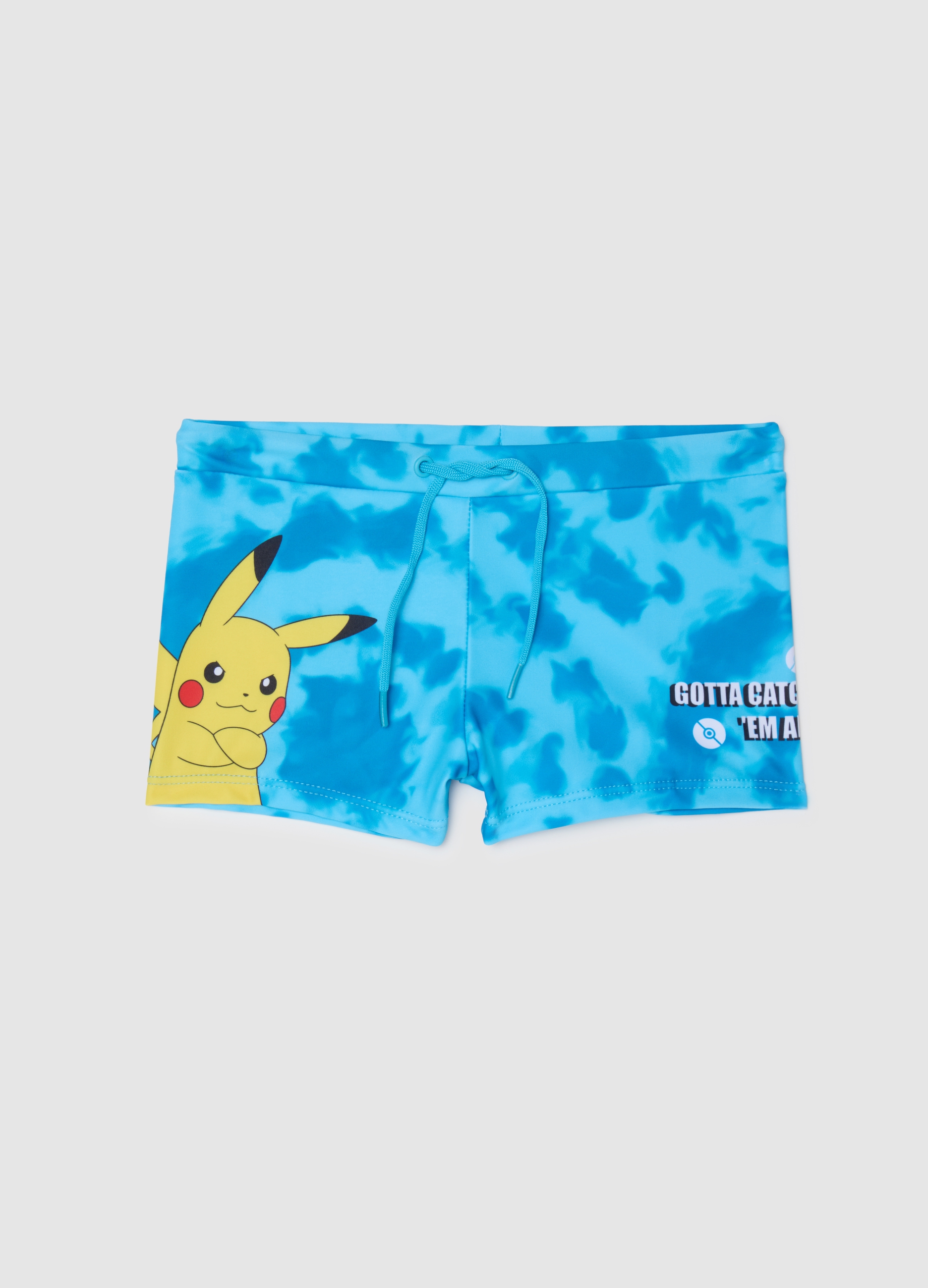 OVS, Costume Da Bagno Da Bambino In Tessuto Elasticizzato Azzurro Con Stampa Pokémon, Azzurro, Taglia: 5-6