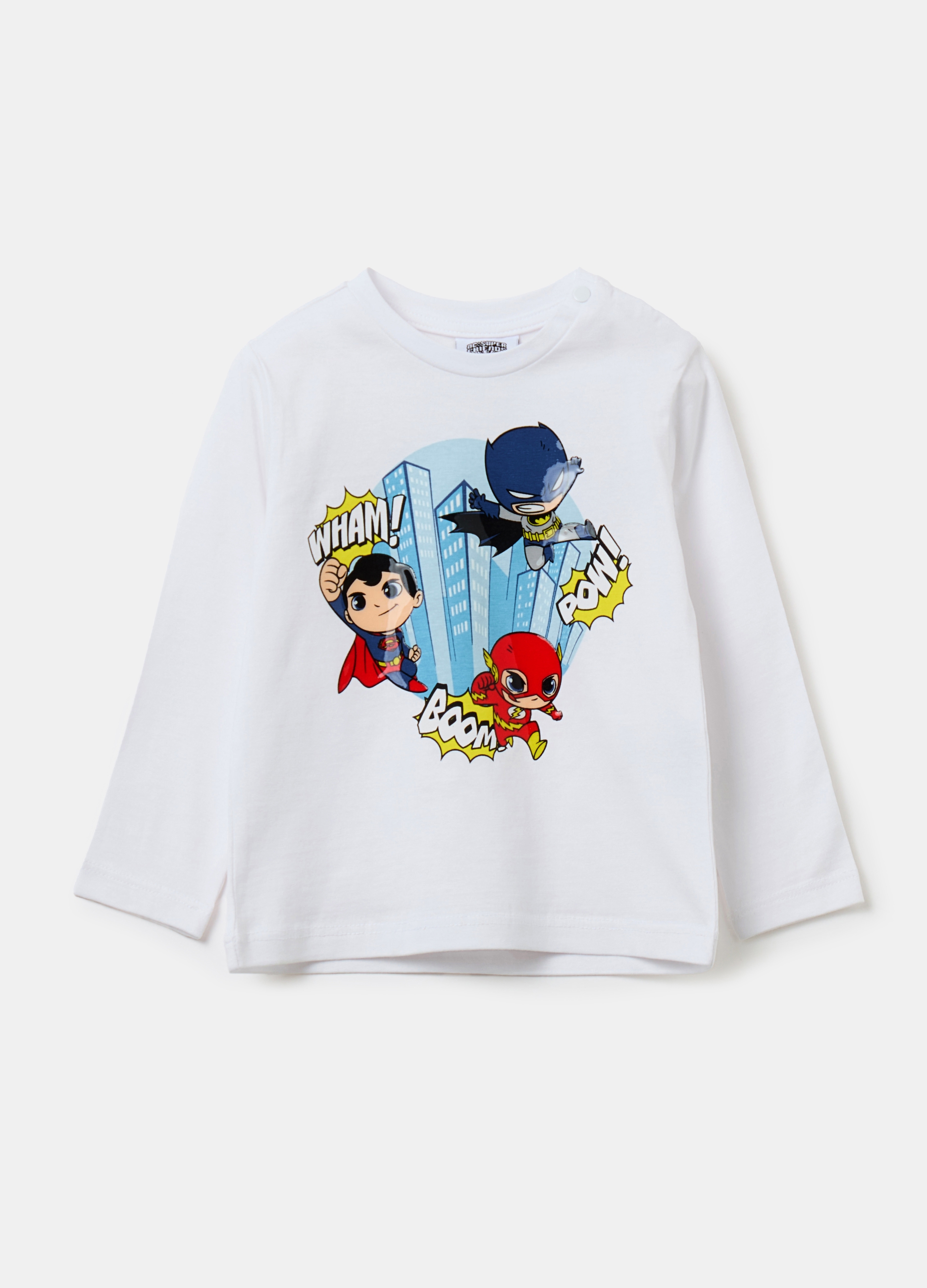WARNER BROS, T-shirt In Cotone Con Stampa Super Friends, Bambino, Bianco, Taglia: 9-12