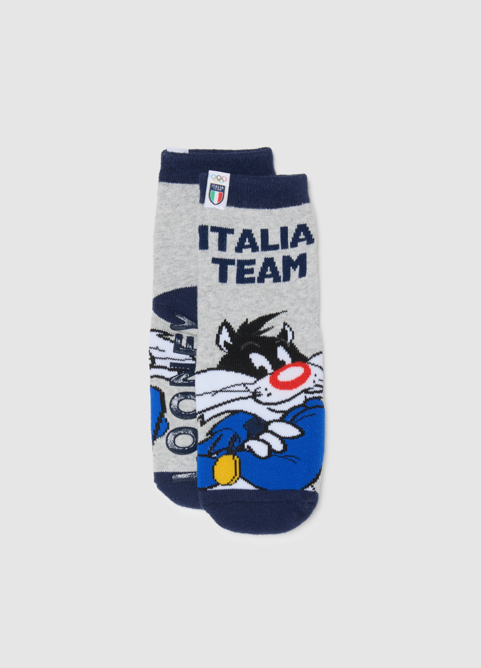 WARNER BROS, Calcetines De Algodón Elástico Para Niños Looney Tunes X Italia Team, Niño, Gris/azul, Talla: 34/36
