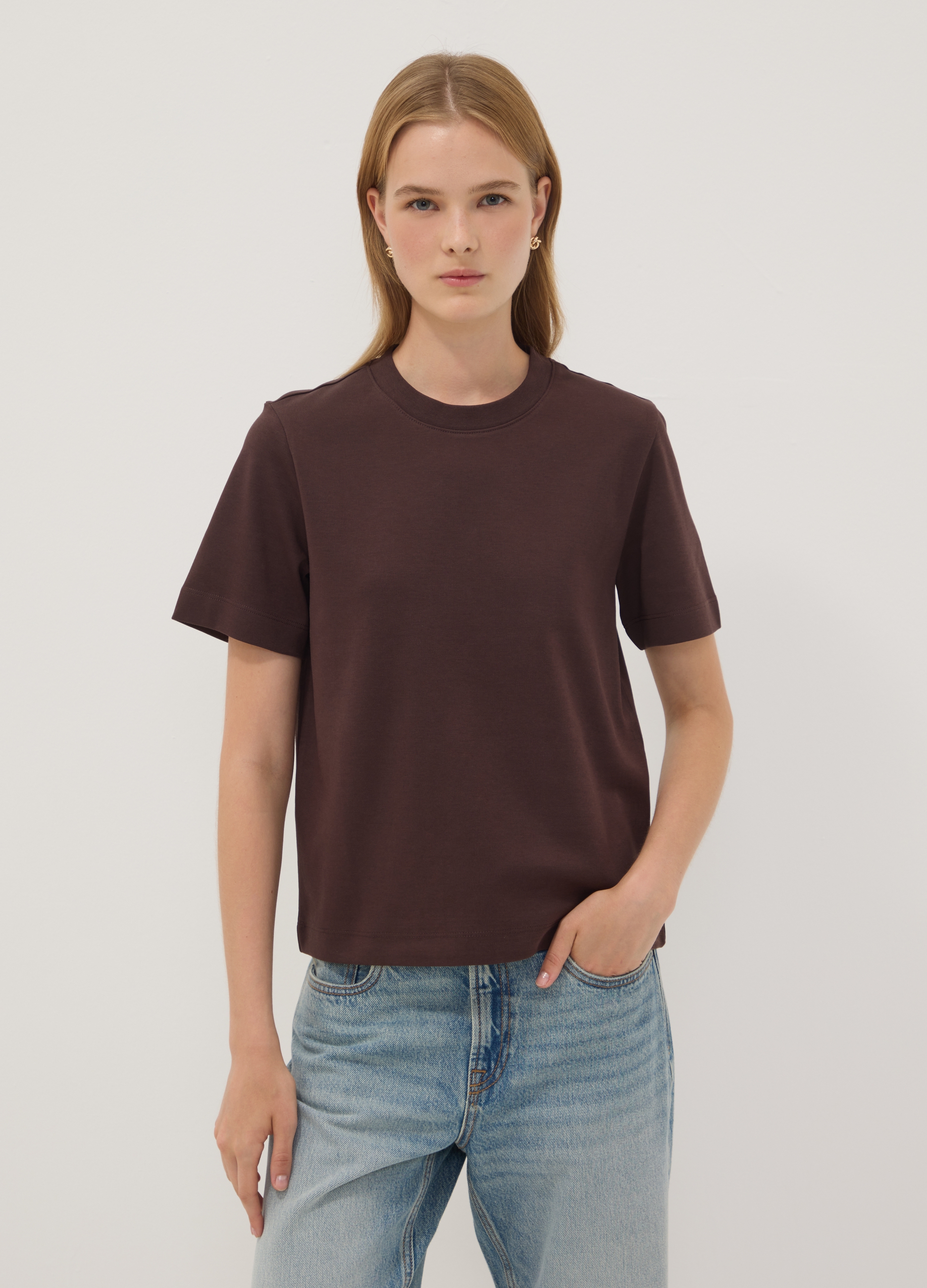 OVS, T-shirt The Iconic Tee Relaxed Fit Marrone In Puro Cotone A Maniche Corte, Donna, Marrone, Taglia: XS