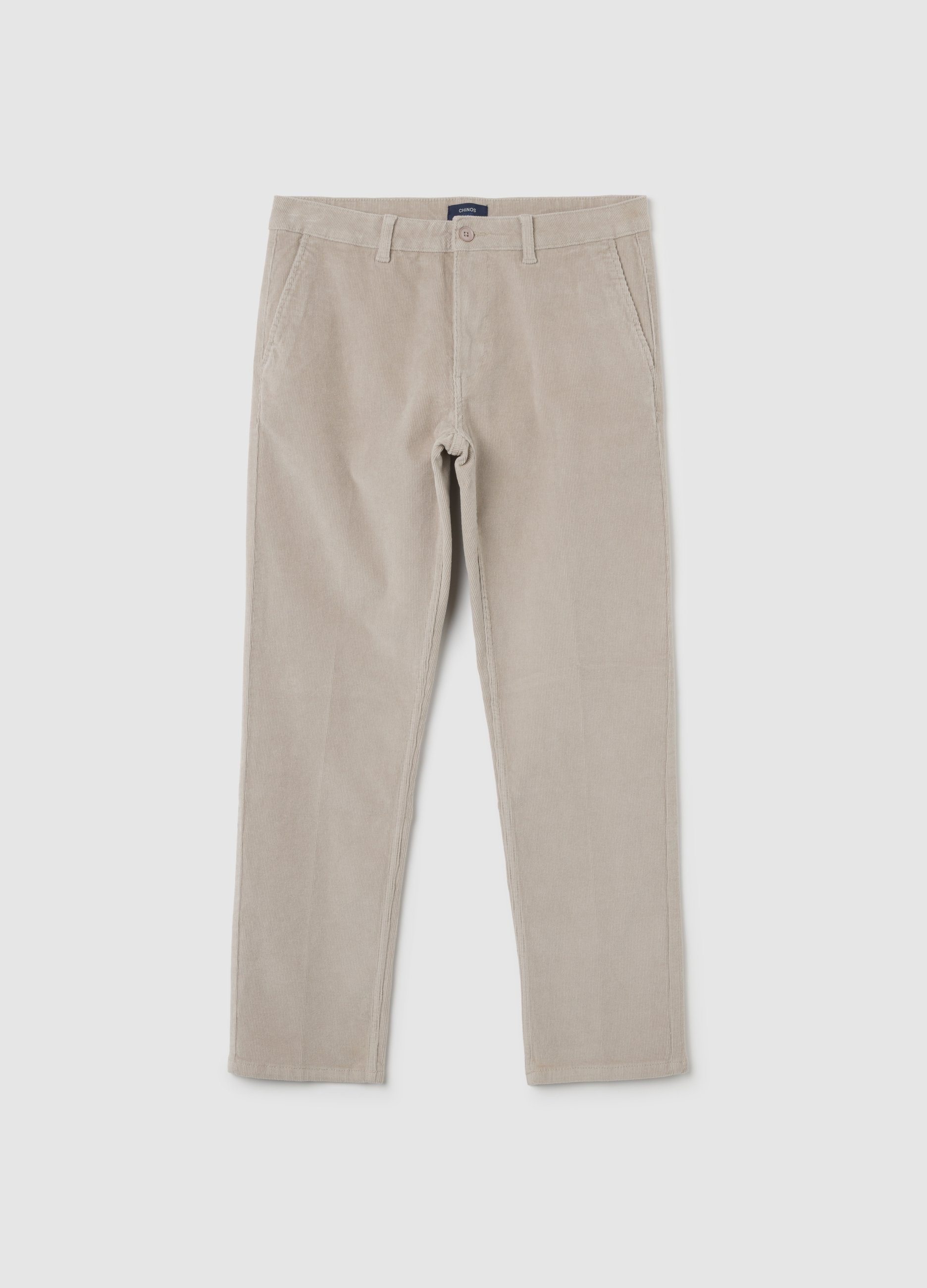 Pantalones Beige De Algodón Elástico De Pana, Ajuste Regular, Hombre, Beige Jaspeado, Talla: 50