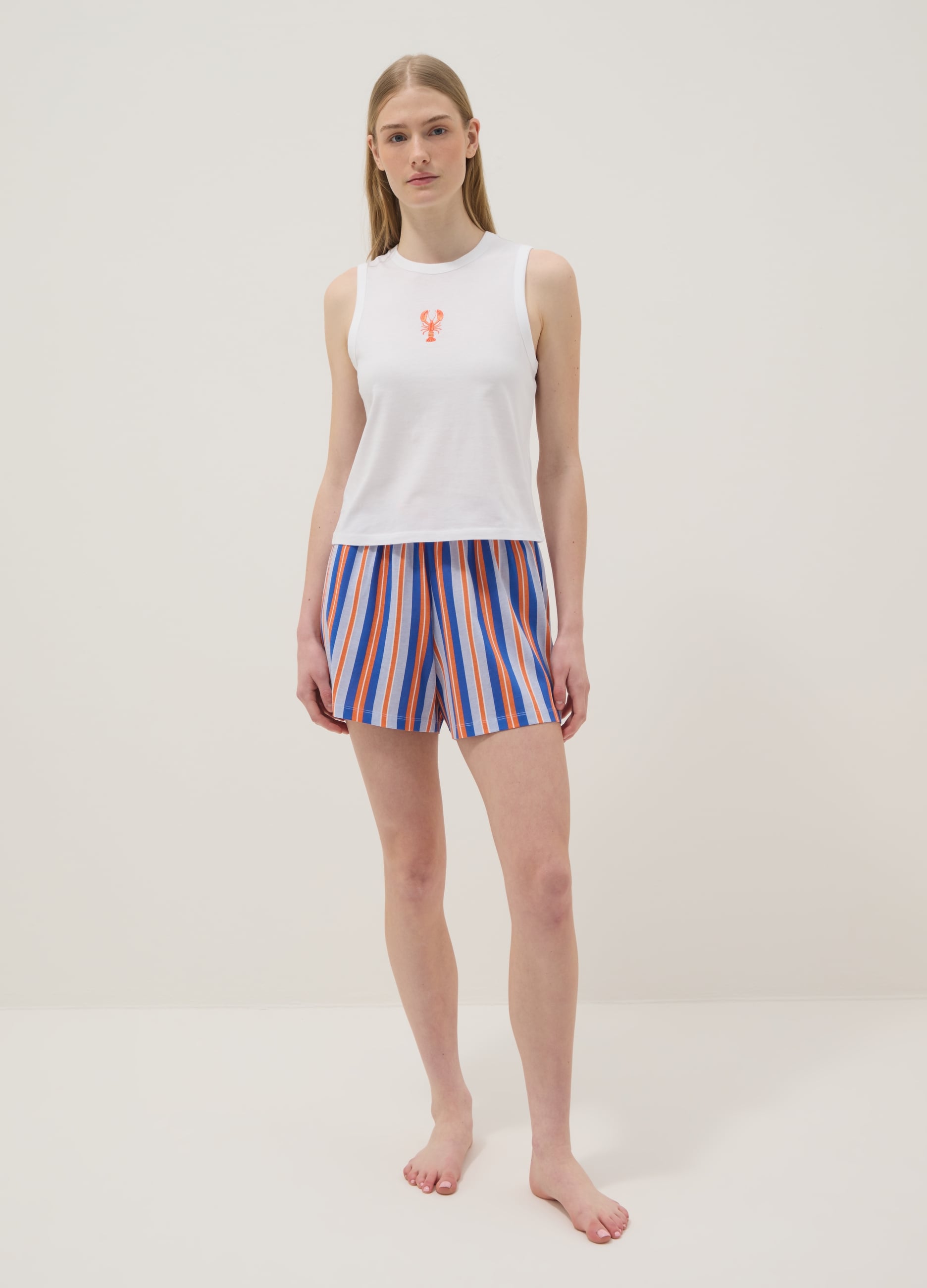 Ovs Donna Multicolor Pigiama Corto In Puro Cotone Regular Fit Con Ricamo, Taglia: Xxl