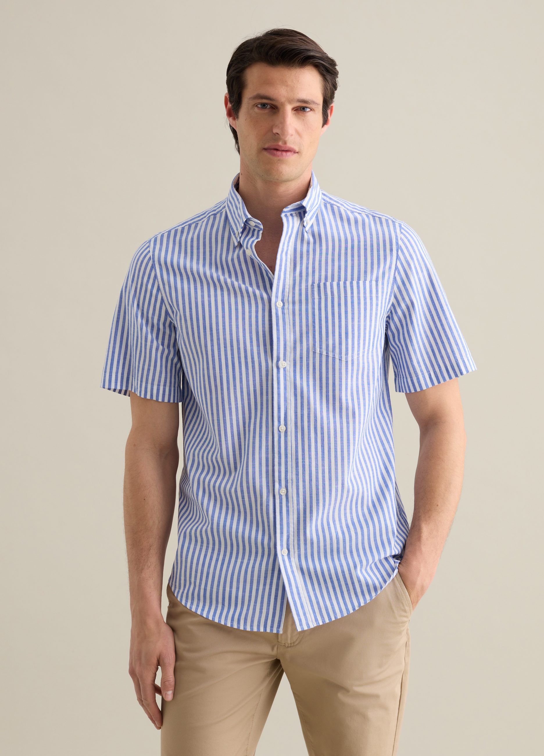 PIOMBO, Camisa De Hombre En Puro Algodón Multicolor Ajuste Regular Con Bolsillo, Hombre, Blanco/azul, Talla: XXL