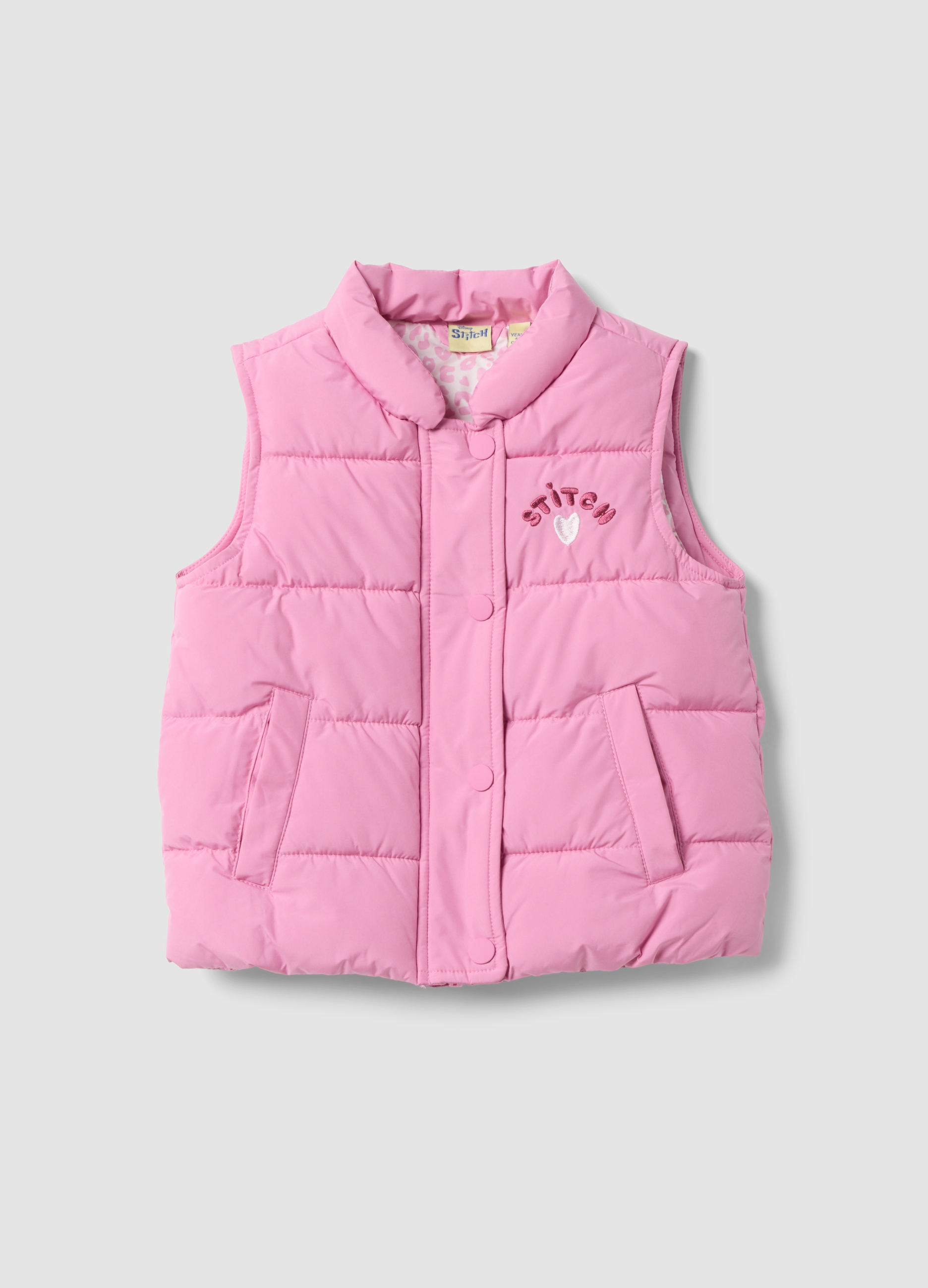DISNEY, Gilet Rosa Imbottito Con Ricamo Di Lilo & Stitch Per Bambina, Rosa, Taglia: 4-5