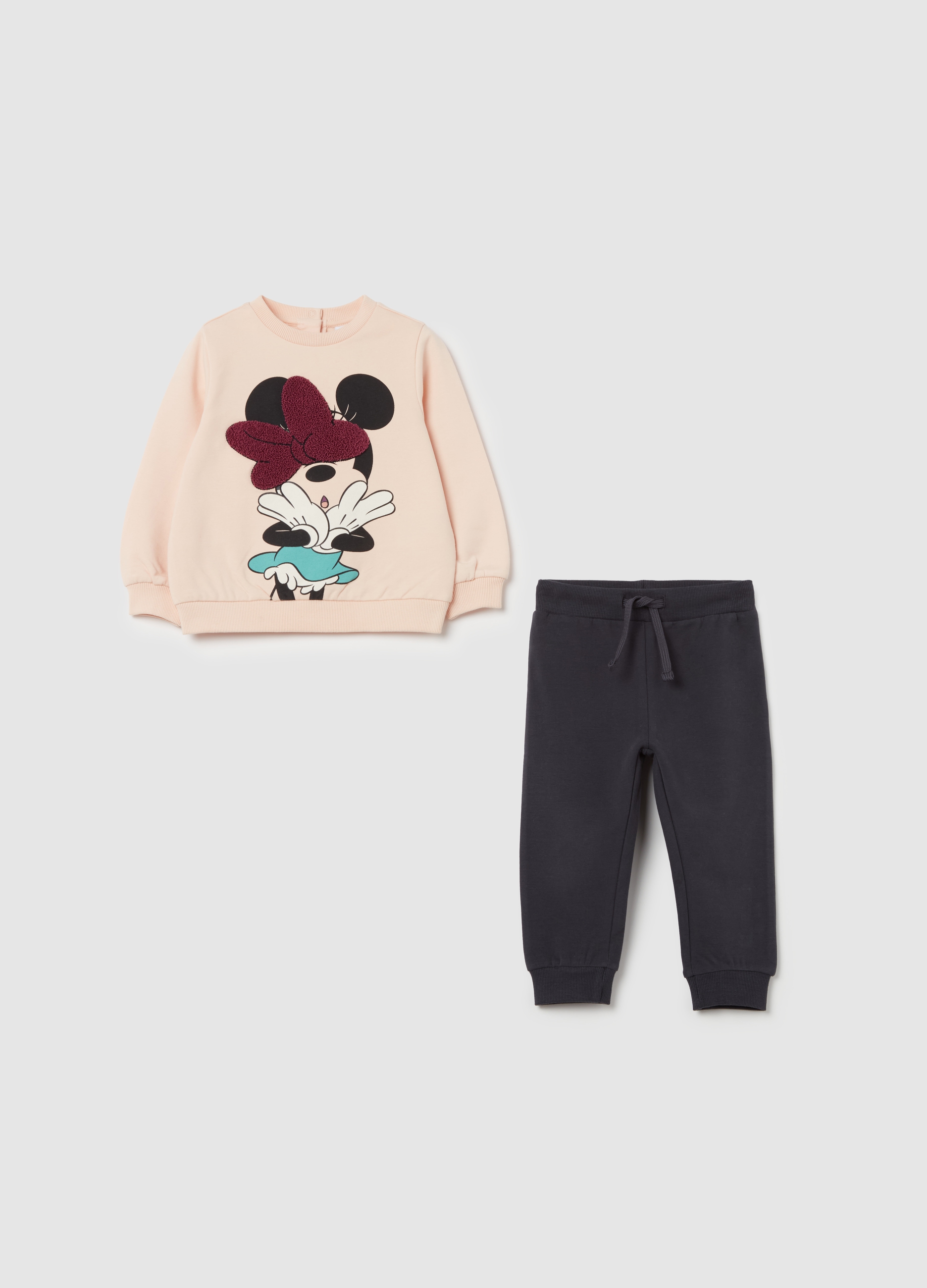 DISNEY, Jogging Set In Cotone Bio Stampa Minnie, Bambina, Multicolor, Taglia: 9-12
