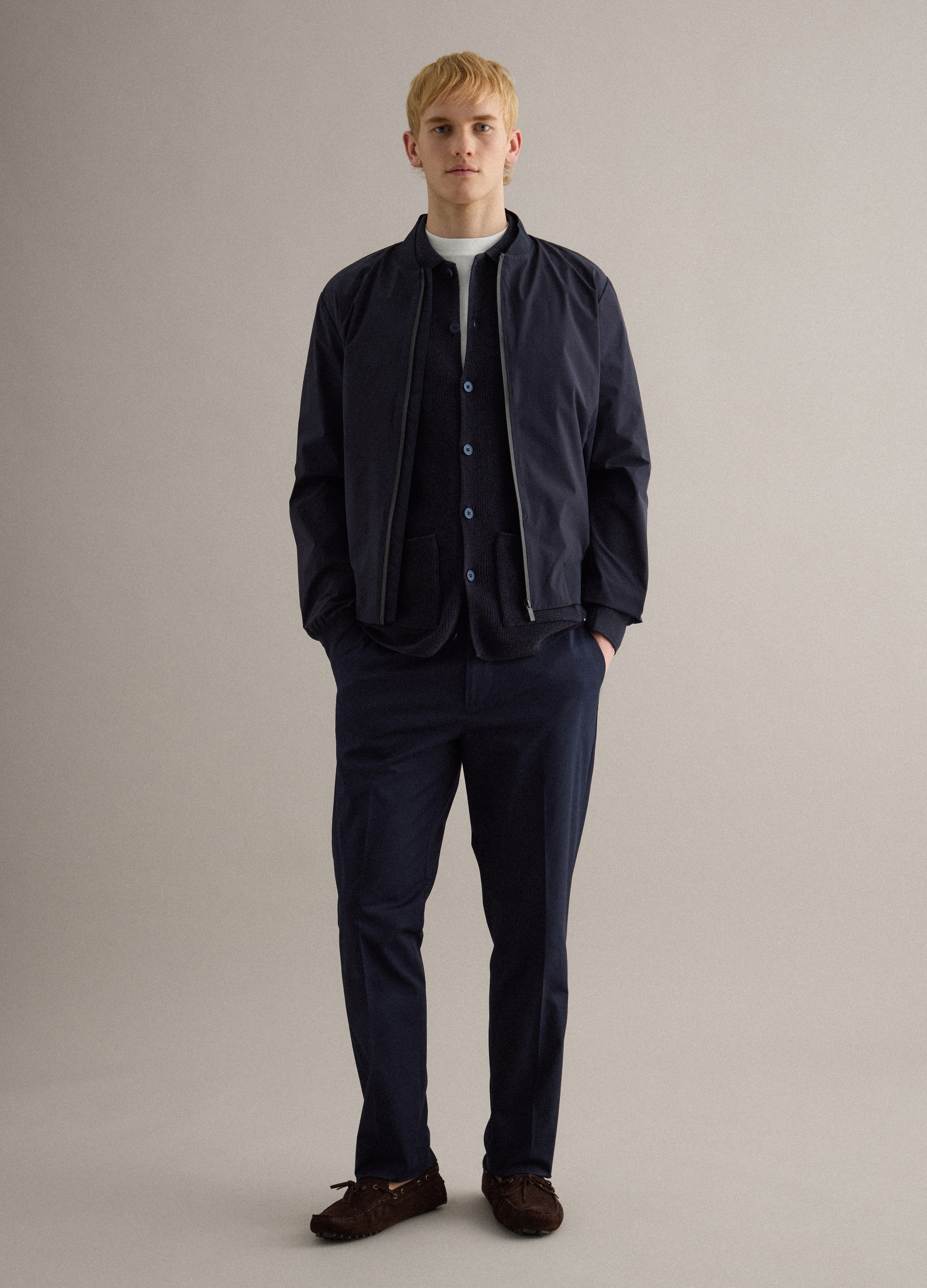 Piombo Contemporary, Pantalones Azul De Algodón Elástico Corte Regular, Hombre, Azul oscuro, Talla: 46