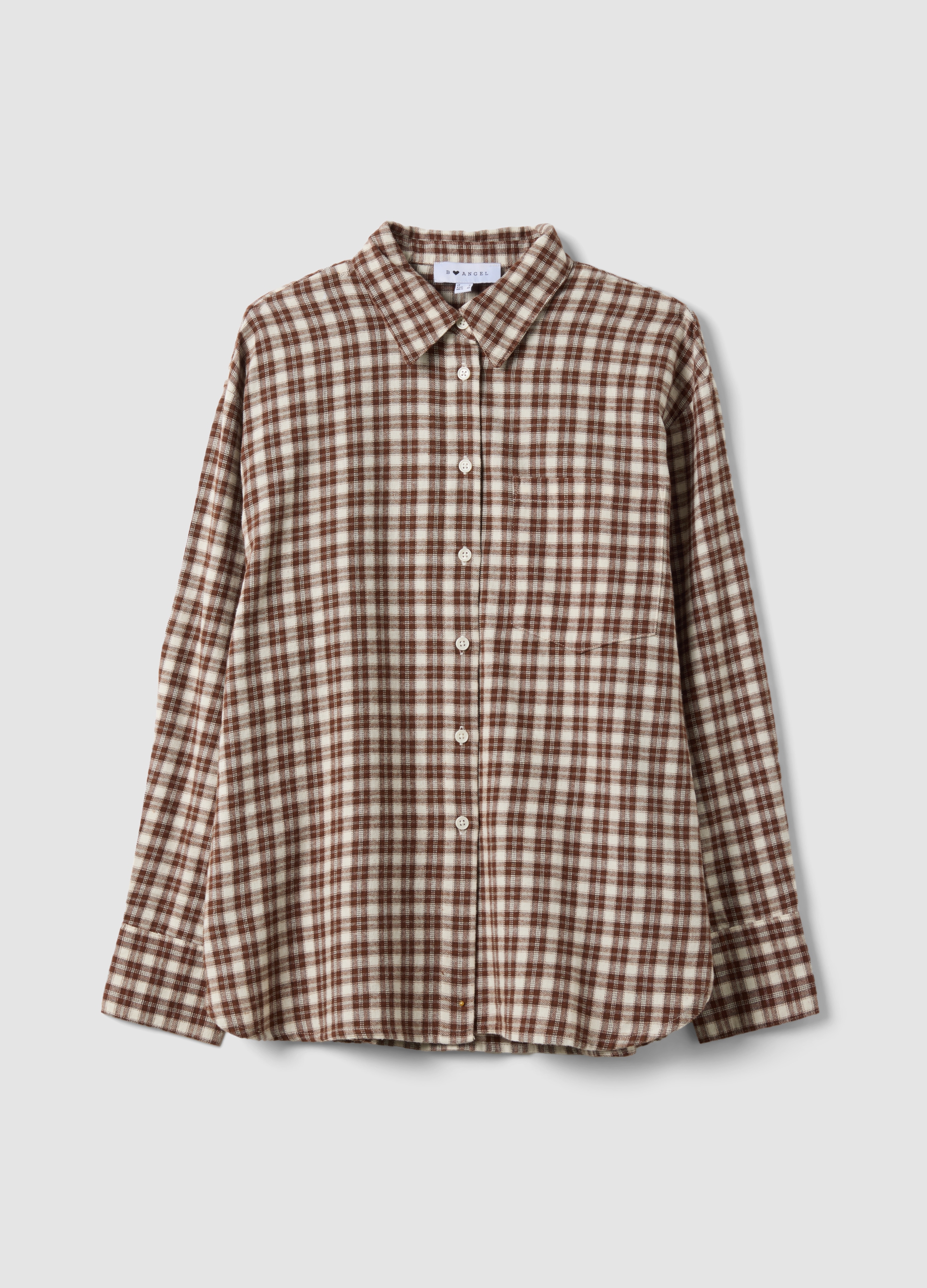 B.ANGEL, Camicia Marrone A Quadri In Flanella Di Puro Cotone, Donna, Marrone, Taglia: S