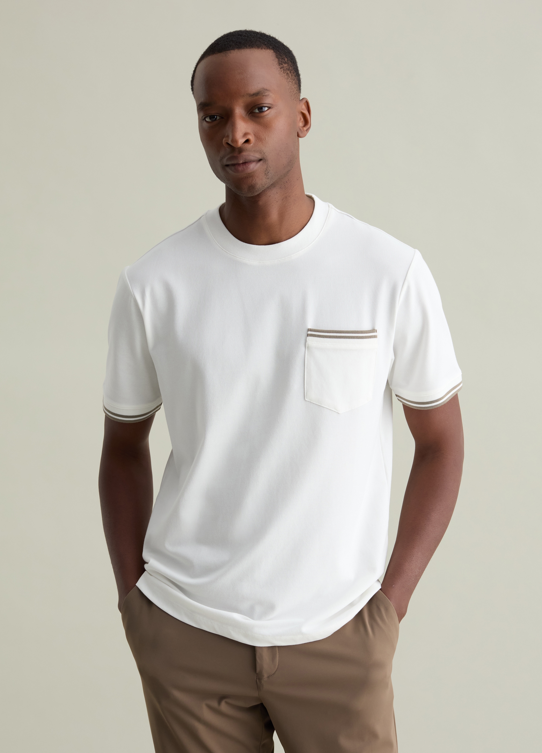 PIOMBO, T-shirt Con Dettagli Rigati E Tasca, Uomo, Bianco, Taglia: XL