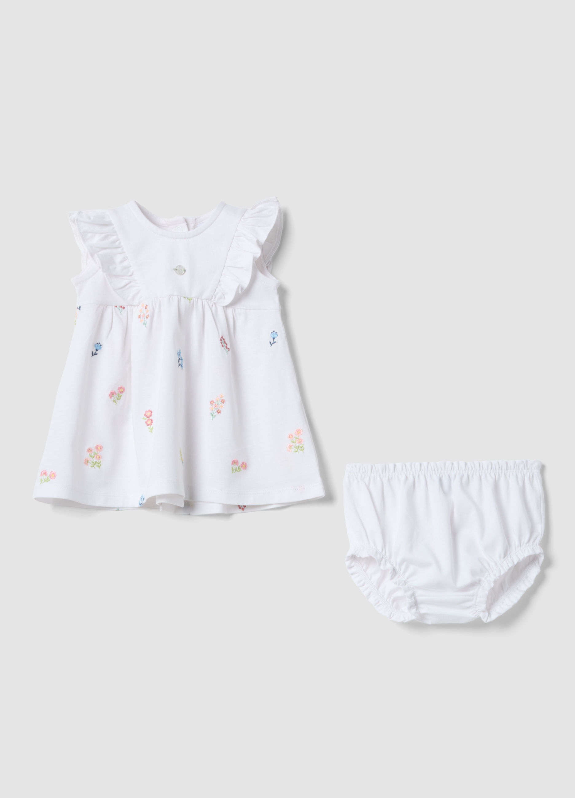 FAGOTTINO, Conjunto De Bebé Niña En Algodón Puro Blanco Con Flores Bordadas, Bebé Niña, Blanco óptico, Talla: 3-6
