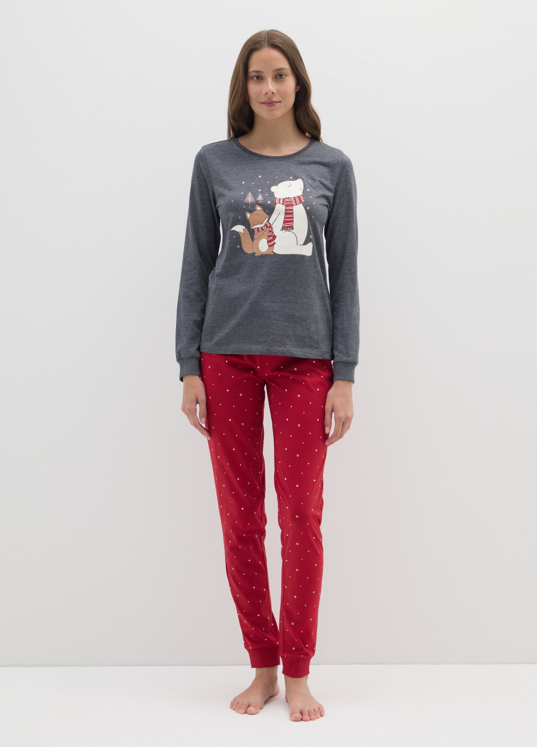 OVS, Pigiama Multicolor In Puro Cotone Regular Fit Con Pois, Donna, Multicolor, Taglia: L