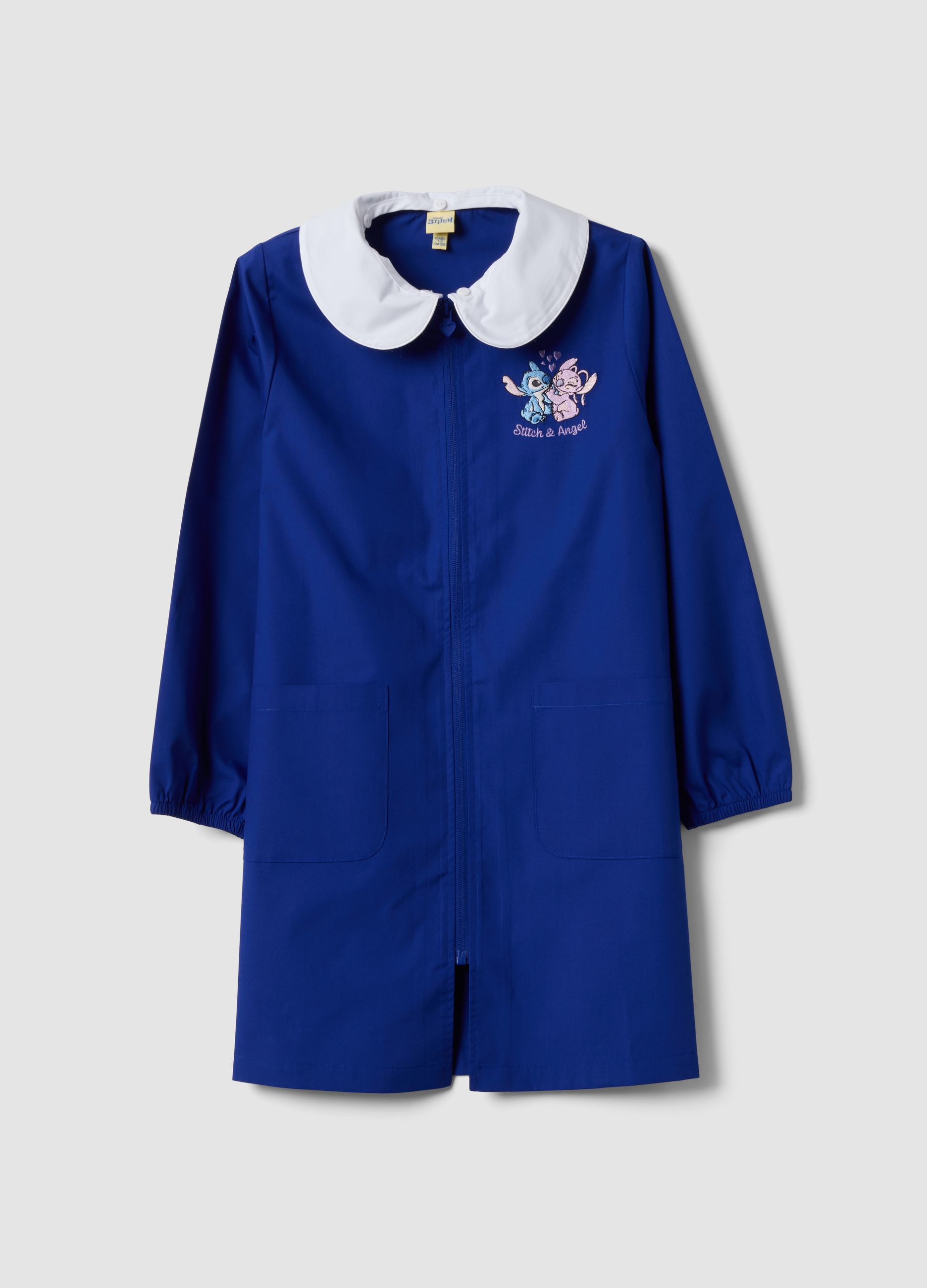 DISNEY, Grembiule Da Scuola Blu Con Colletto Bianco E Ricamo Stitch Per Bambina, Blu, Taglia: 7-8