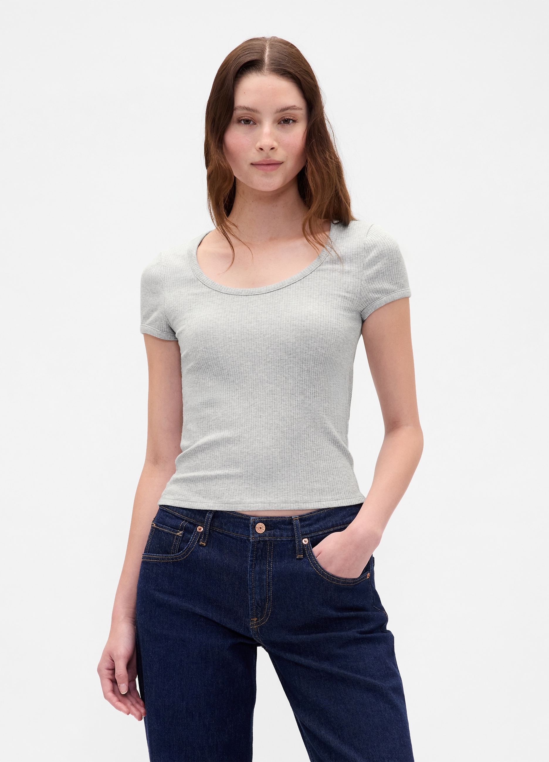 GAP, T-shirt Elasticizzata A Maniche Corte, Donna, Grigio, Taglia: XL