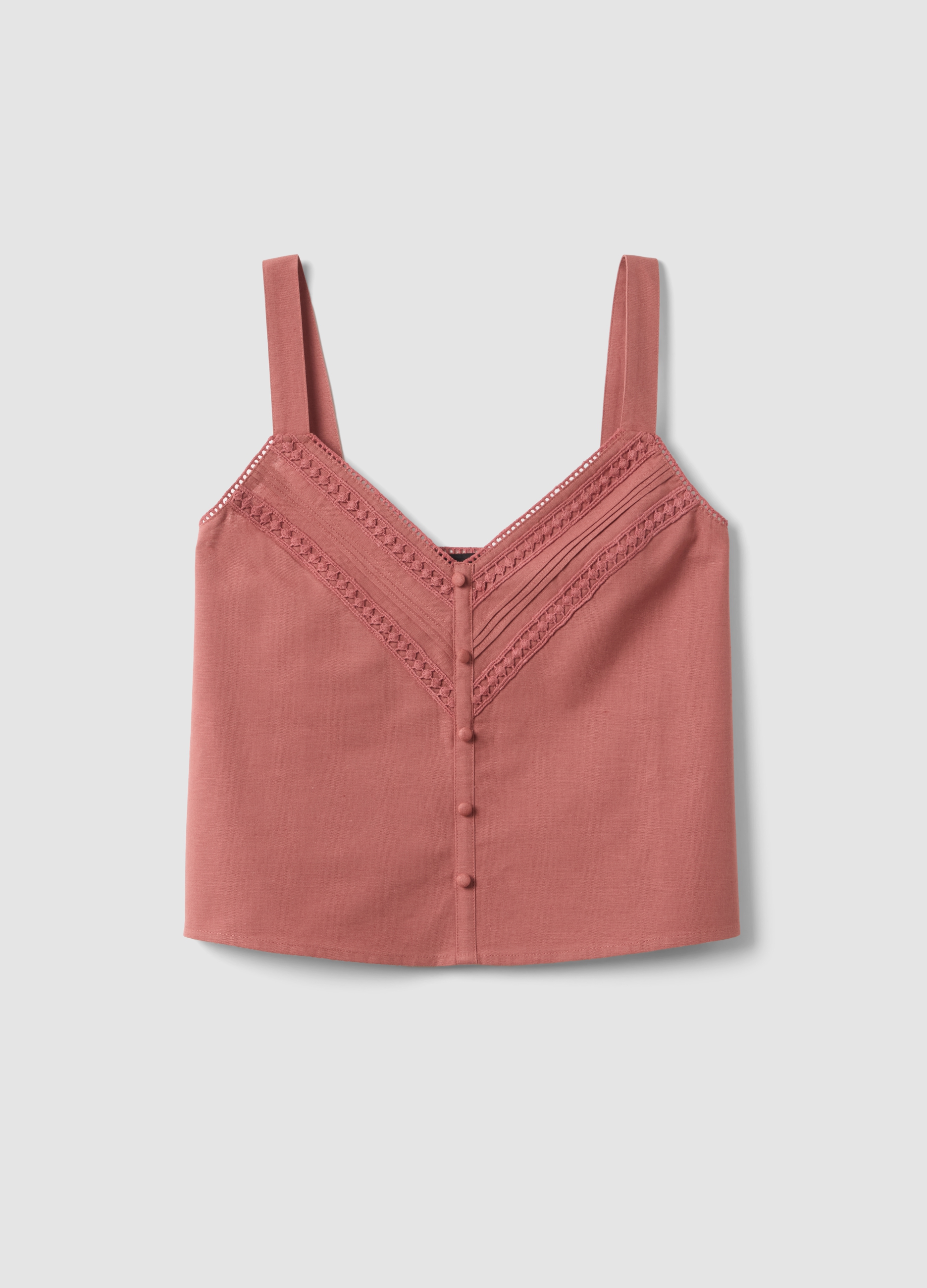 LES COPAINS, Top Rosa De Mezcla De Algodón Y Lino Ajuste Regular Con Detalles De Encaje, Mujer, Rosa pastel, Talla: 40