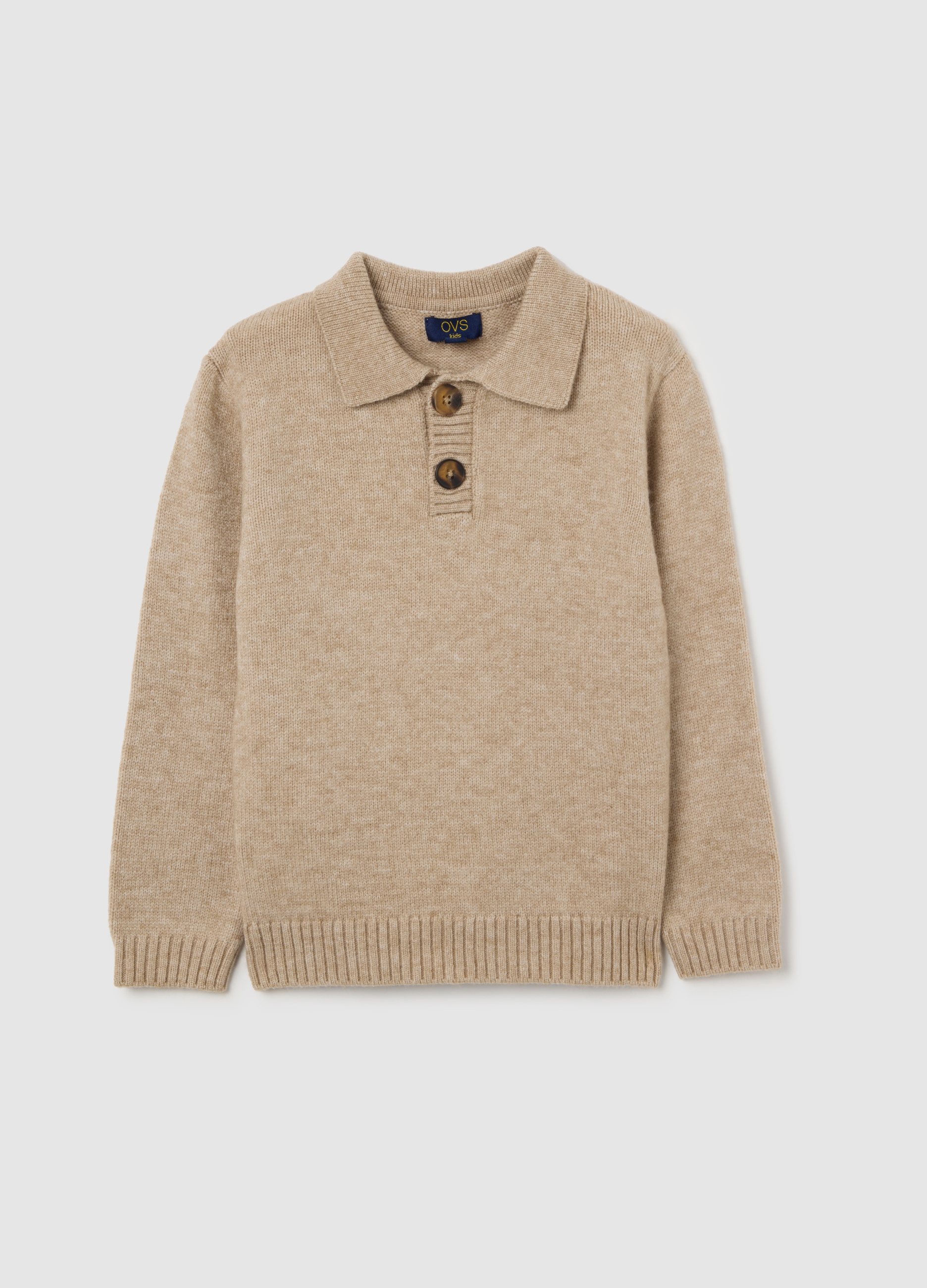 OVS KIDS, Maglione Con Collo A Polo Beige Da Bambino Regular Fit, Beige, Taglia: 4-5