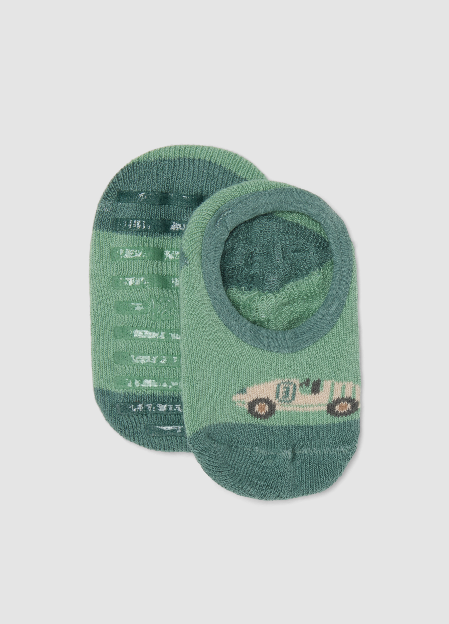 FAGOTTINO, Calze Verdi Antiscivolo In Cotone Organico Elasticizzato Con Macchinina, Bambino, Verde, Taglia: 12-18