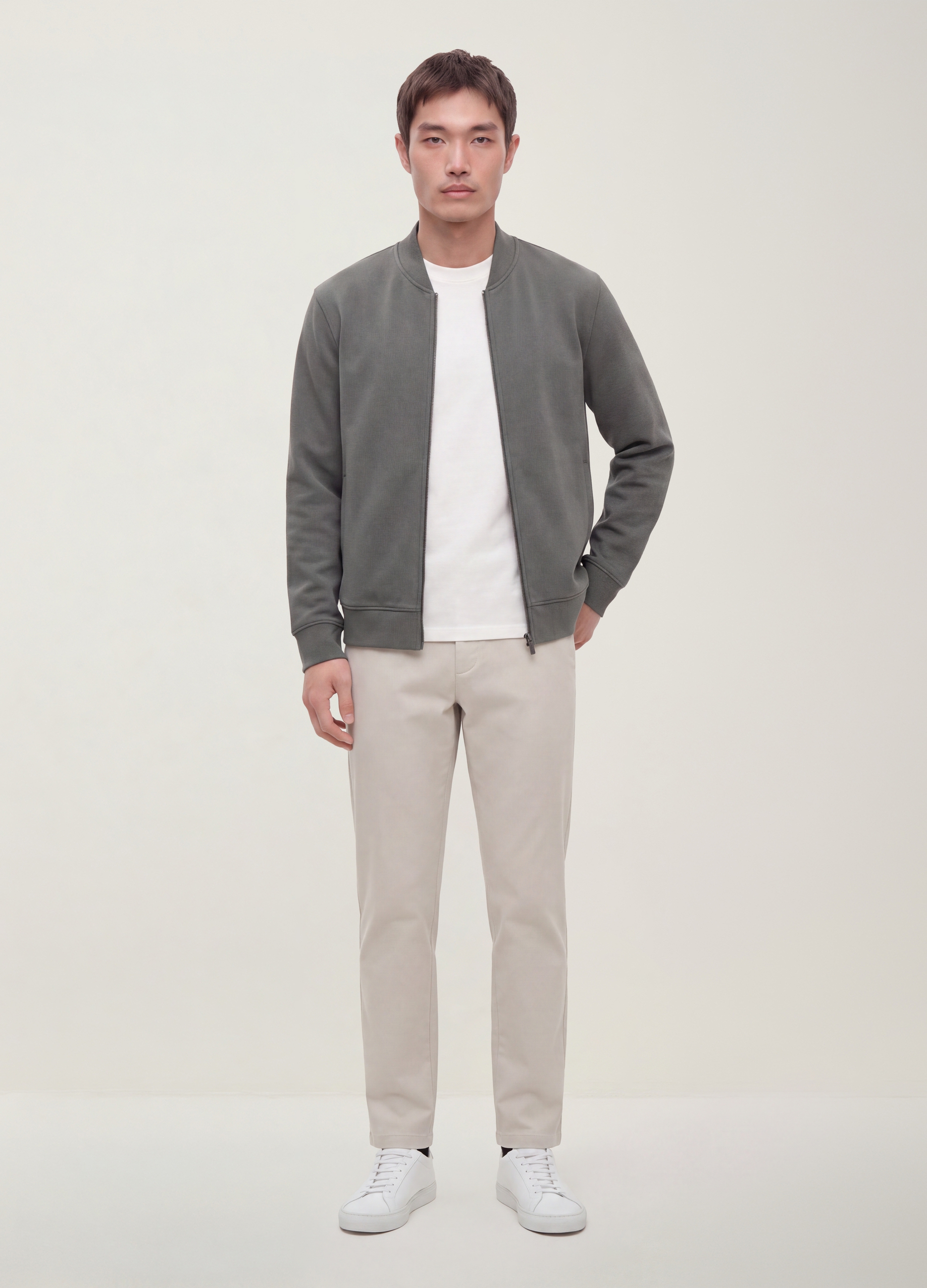 OVS, Sudadera Gris De Cremallera Completa En Piqué Elástico Con Cuello Acanalado, Hombre, Gris, Talla: L