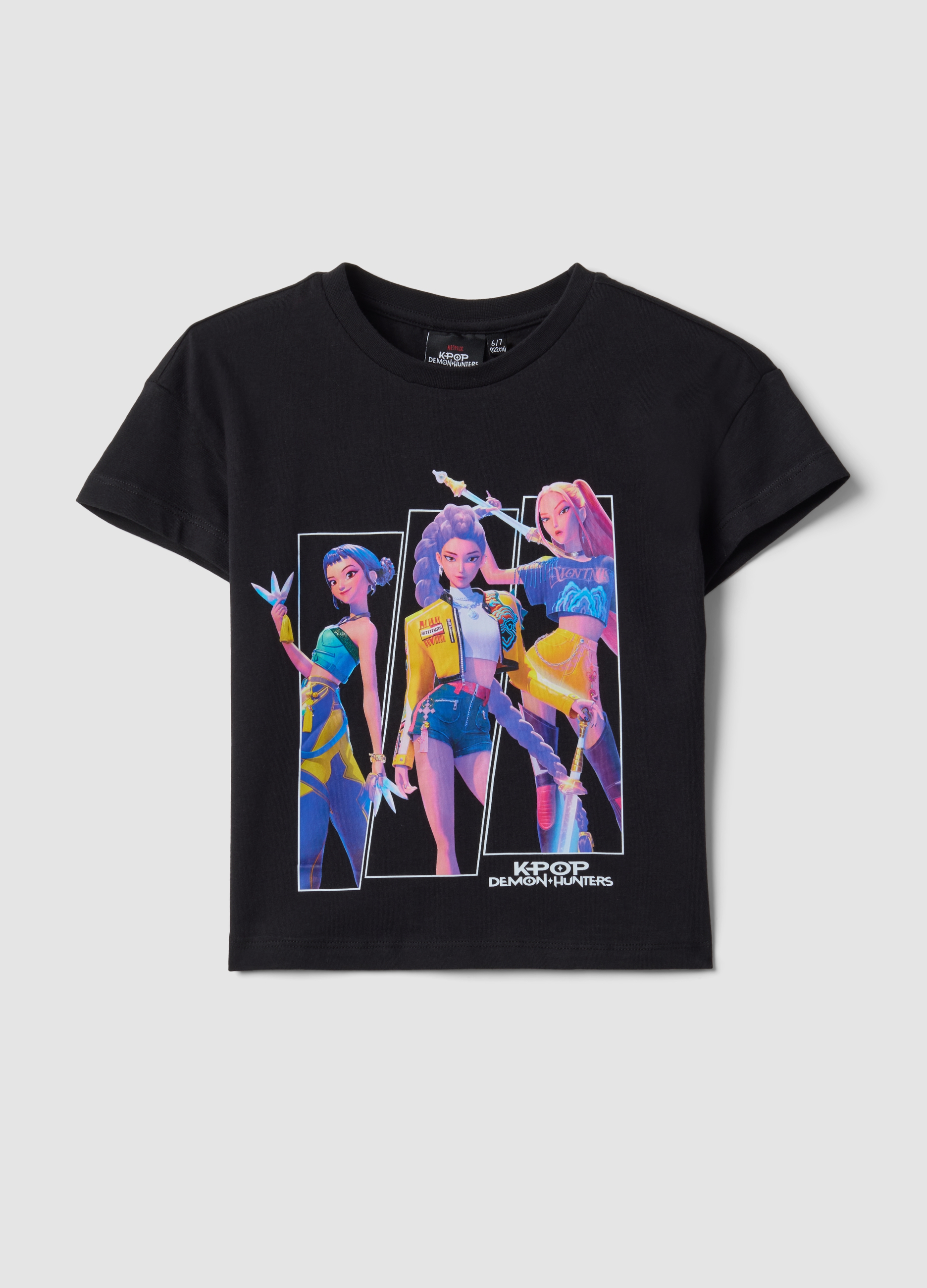 OVS KIDS, T-shirt Nera In Puro Cotone Con Stampa K-pop Demon Hunters Per Bambina, Nero, Taglia: 9-10