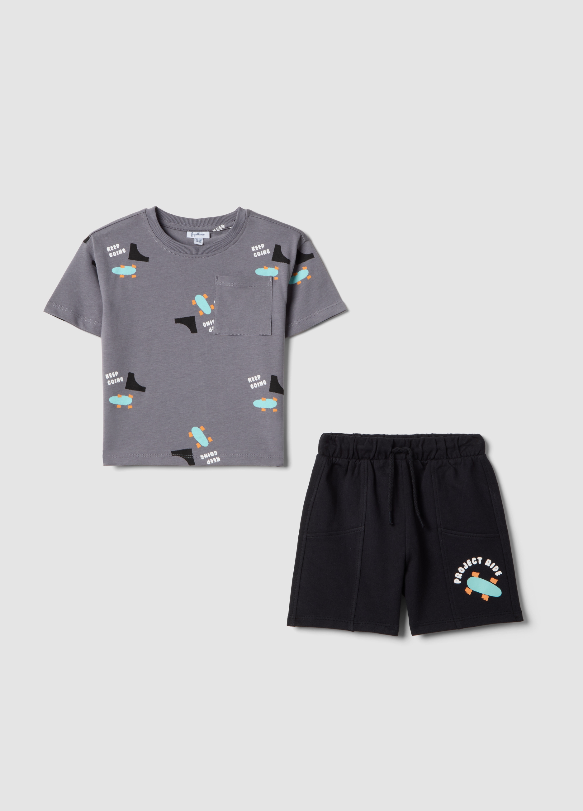 FAGOTTINO, Completo Grigio In Puro Cotone, Niño, Negro/Gris, Talla: 12-18