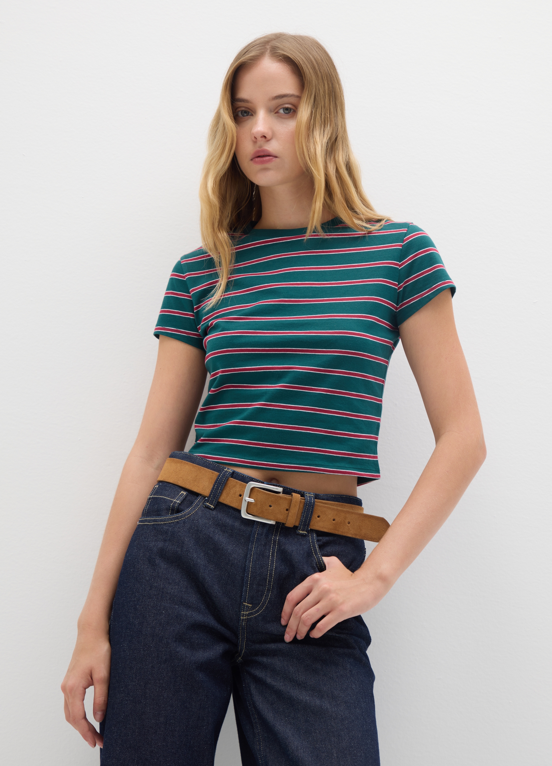 OVS, Crop Top In Puro Cotone Multicolor Fitted, Donna, Multicolor, Taglia: XS